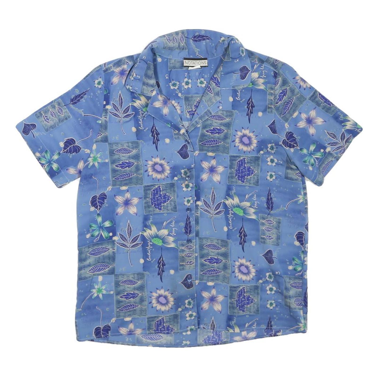 NOTATIONS Womens Blue Floral Print Short Sleeve Shirt M Polyester Casual Refurbished - N/A refurbished available on Cerqular