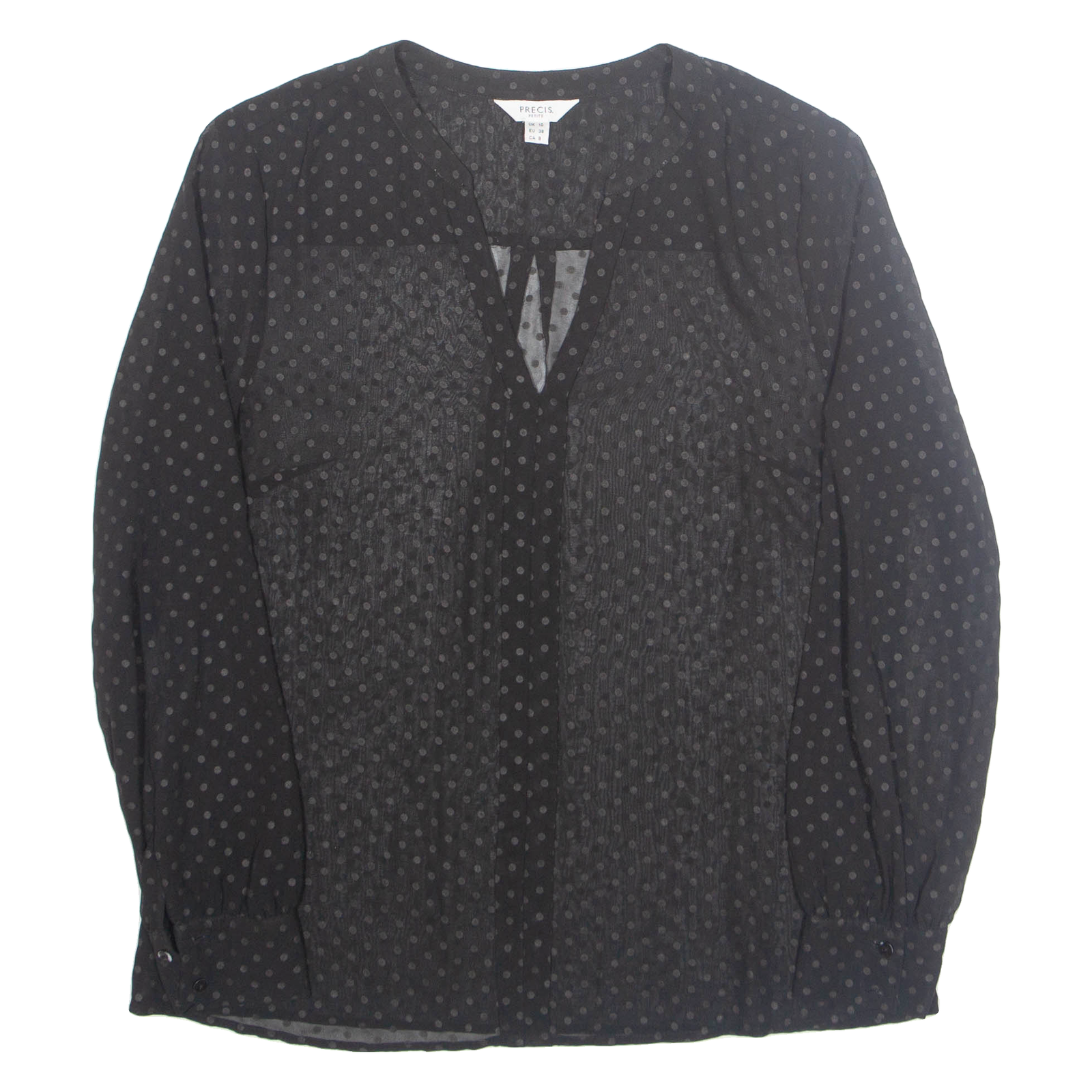 PRECIS Womens Printed Blouse Black V-Neck Long Sleeve Spotted S Refurbished - N/A refurbished available on Cerqular