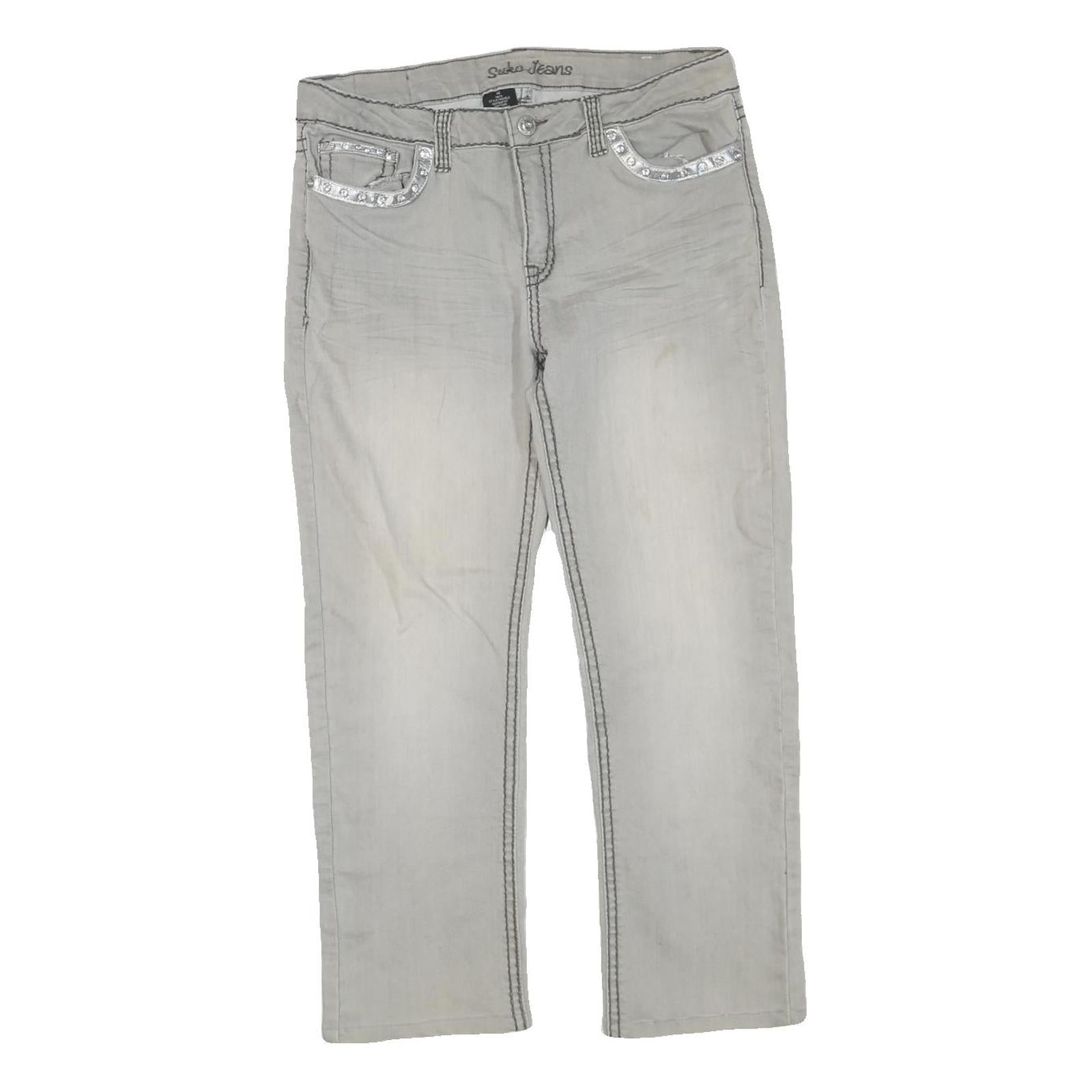 SUKO JEANS Womens Regular Fit Cotton Blend Light Grey Zip W34 L27 Embellished Refurbished - N/A refurbished available on Cerqular