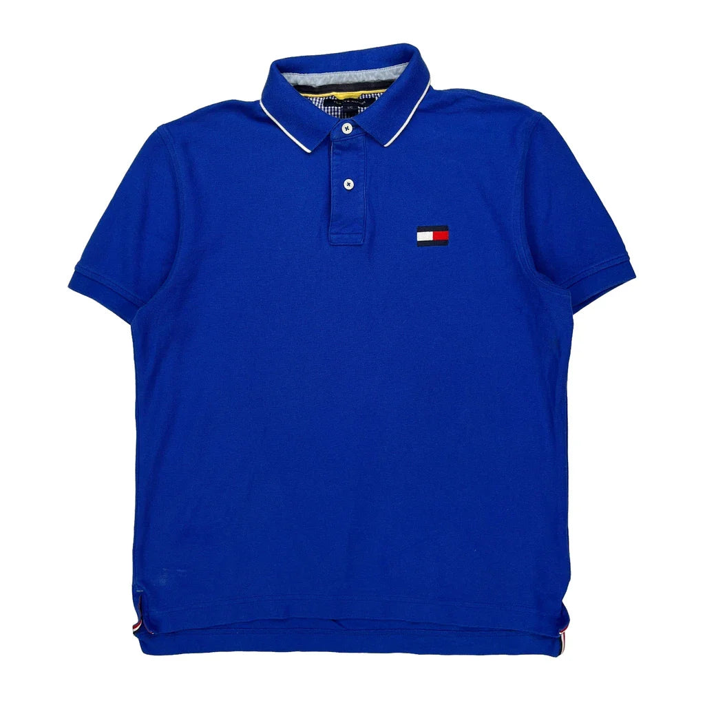 Tommy Hilfiger Slim Fit Polo Shirt - Large Blue Cotton Refurbished - Thrifted (note: this is a term often used to describe second- refurbished available on Cerqular