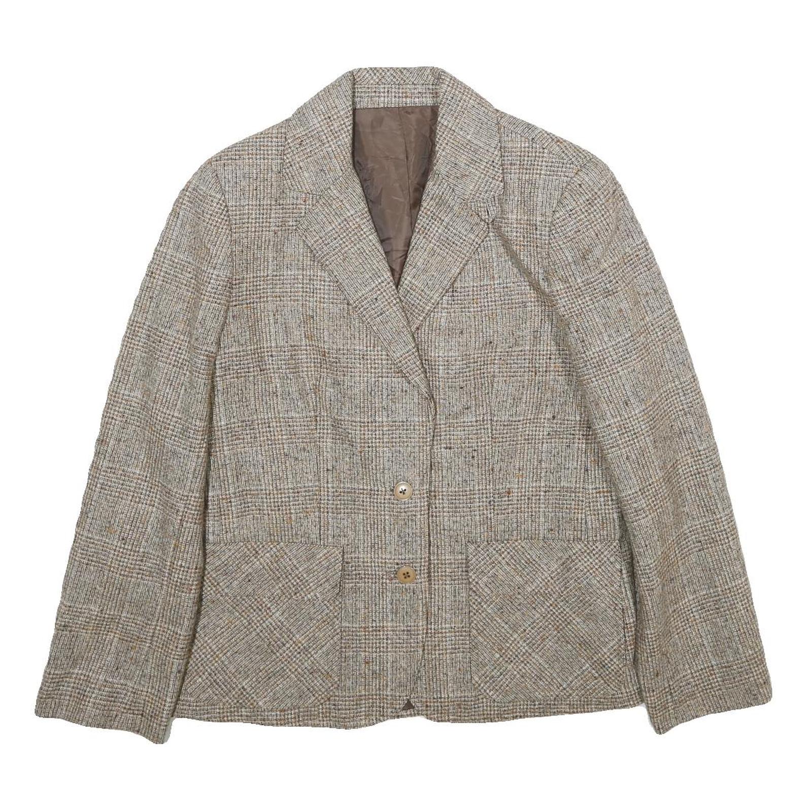 SUIT WORLD Womens Beige Wool Check Jacket M Woven Classic Button Closure Refurbished - N/A refurbished available on Cerqular