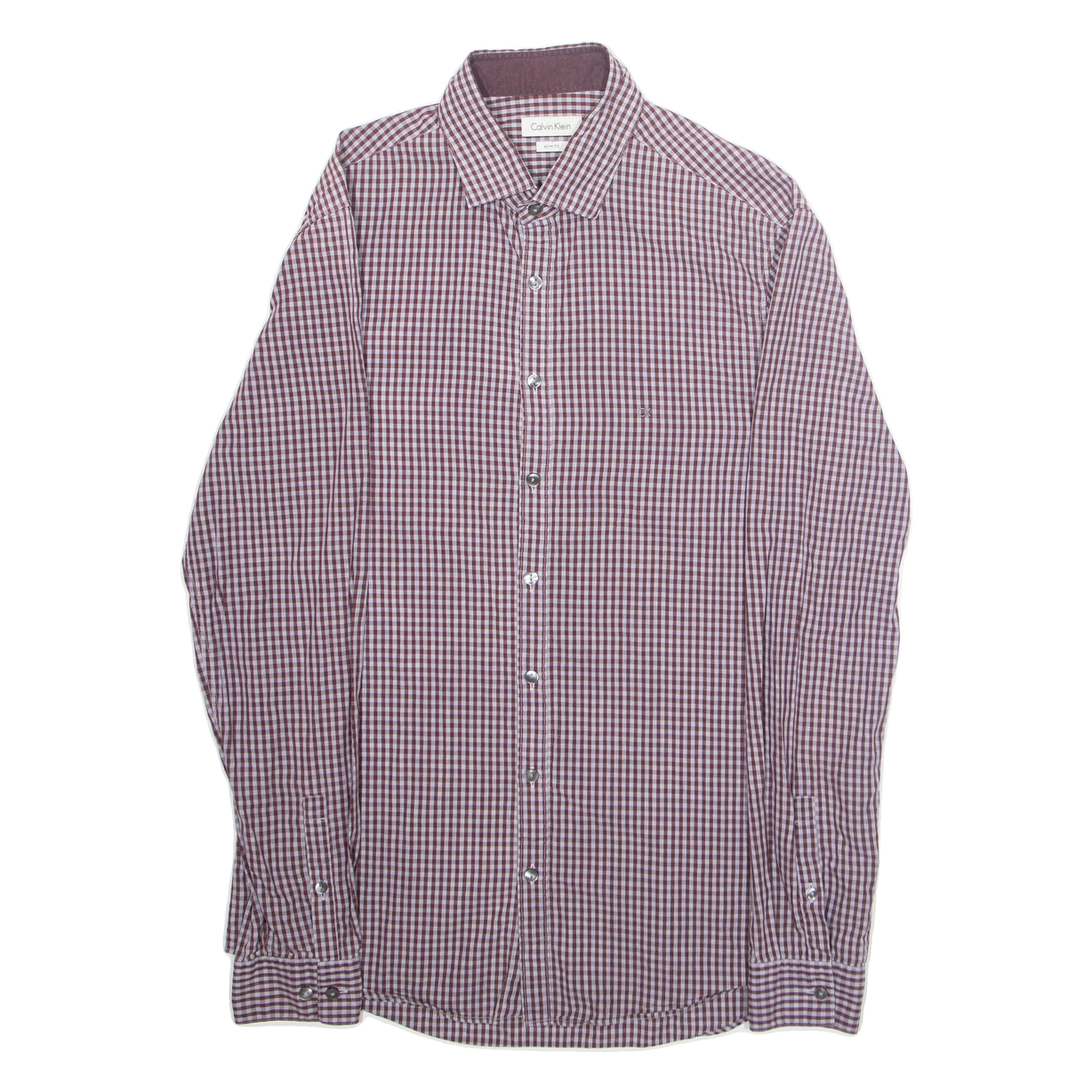 CALVIN KLEIN Slim Fit Mens Shirt Maroon Gingham Long Sleeve M Refurbished - N/A refurbished available on Cerqular