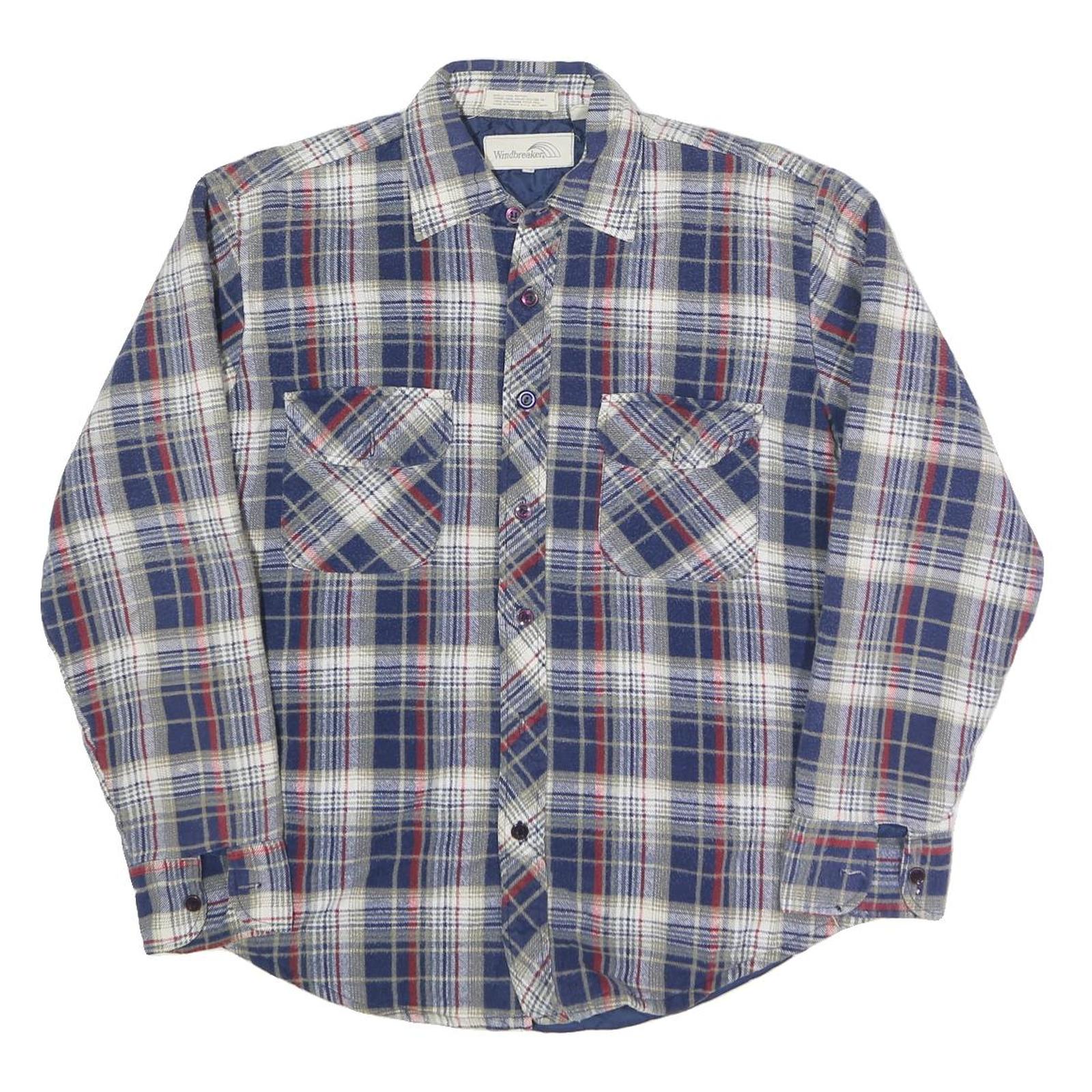 WINDBREAKER Mens Blue & Cream Plaid Shirt M Cotton Blend Casual Button Up Refurbished - N/A refurbished available on Cerqular