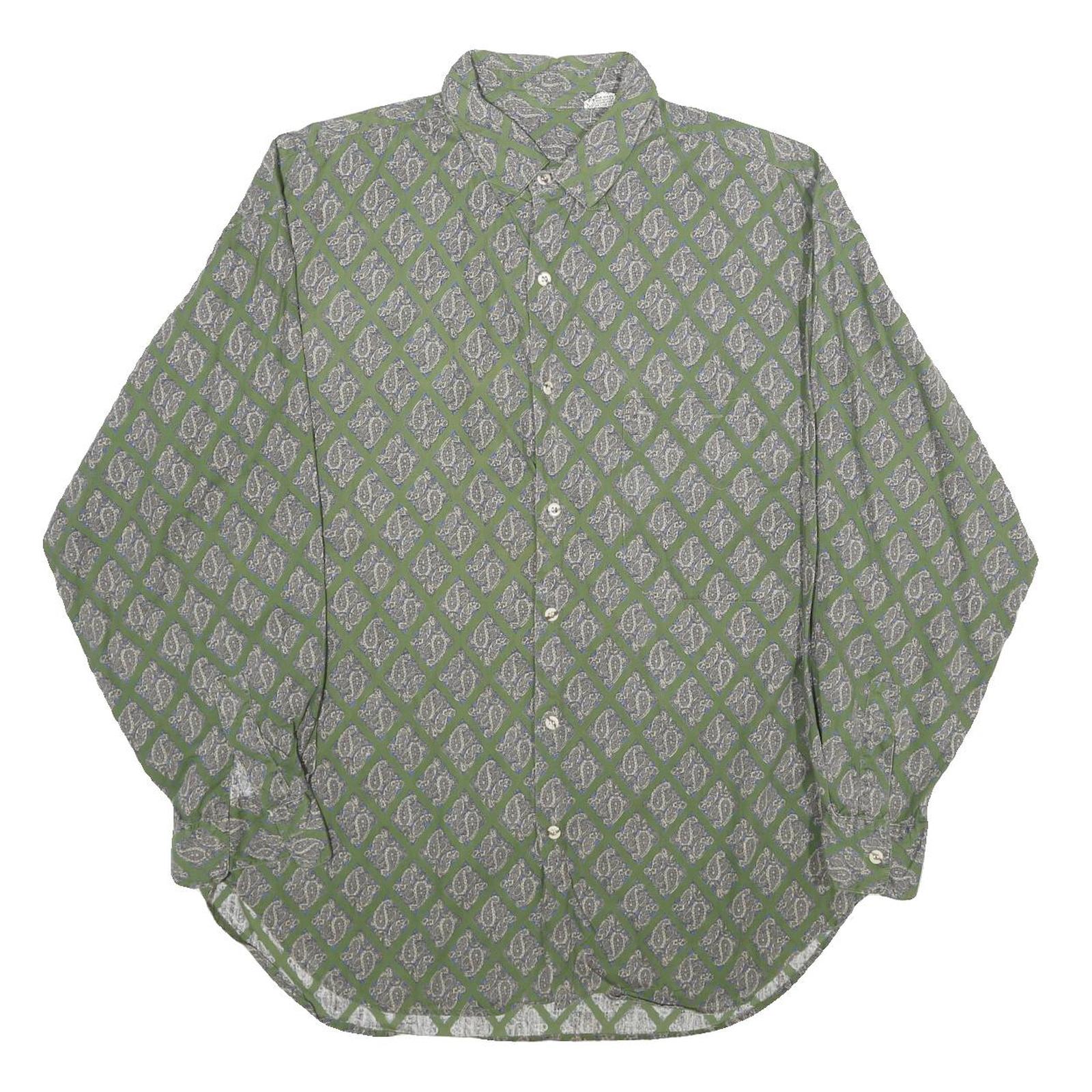 Mens Green Pattern Shirt S Cotton Relaxed Fit Long Sleeve Casual Refurbished - N/A refurbished available on Cerqular