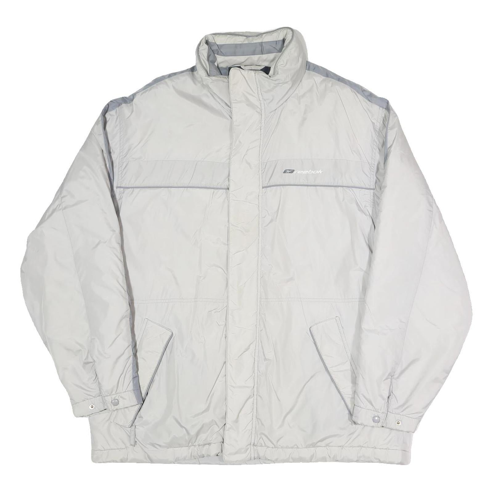 REEBOK Mens White & Grey Sempachersee Track Jacket L Polyester Blend Zip Refurbished - N/A refurbished available on Cerqular