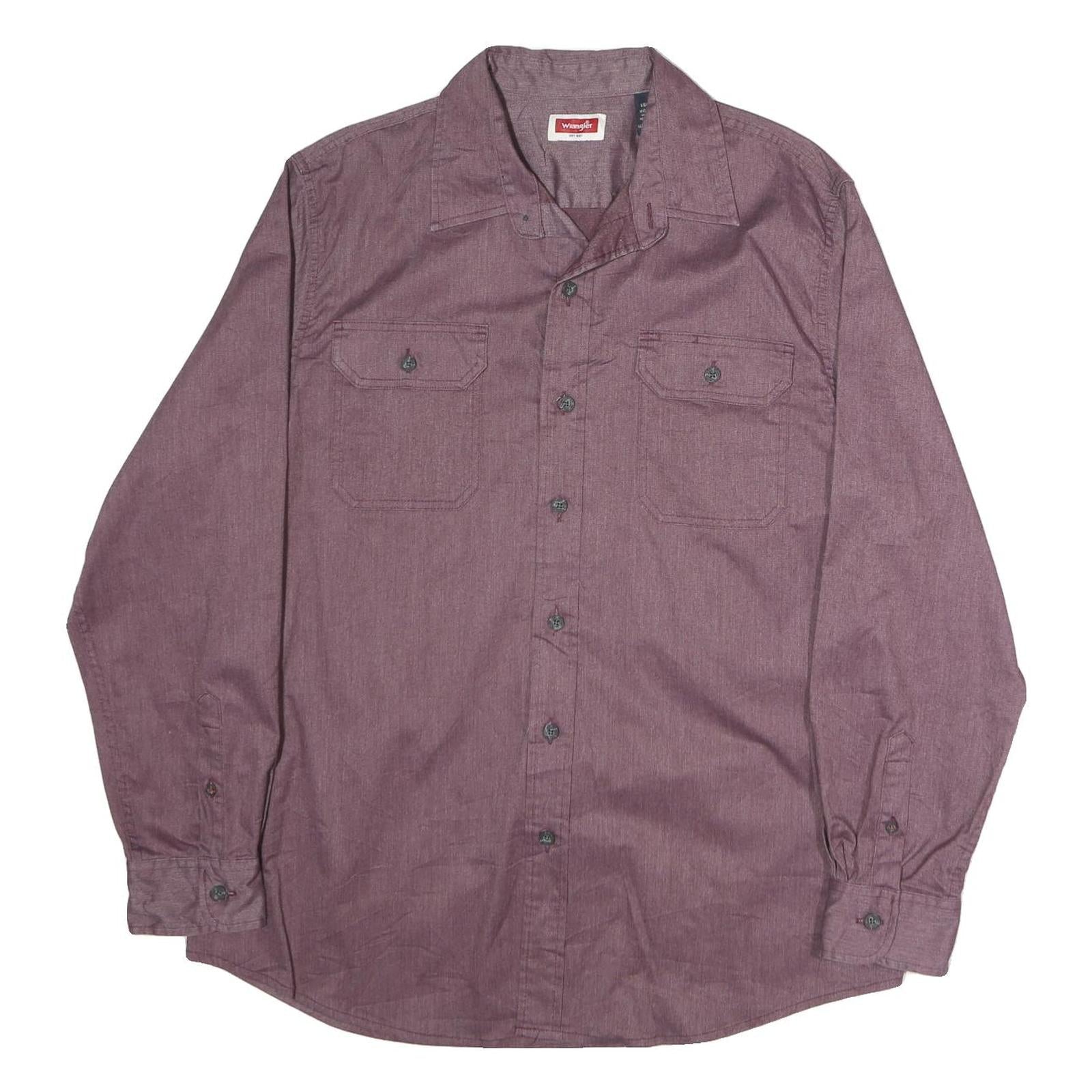 WRANGLER Mens Maroon Plain Shirt L Cotton Button Pockets Long Sleeve Casual Refurbished - N/A refurbished available on Cerqular
