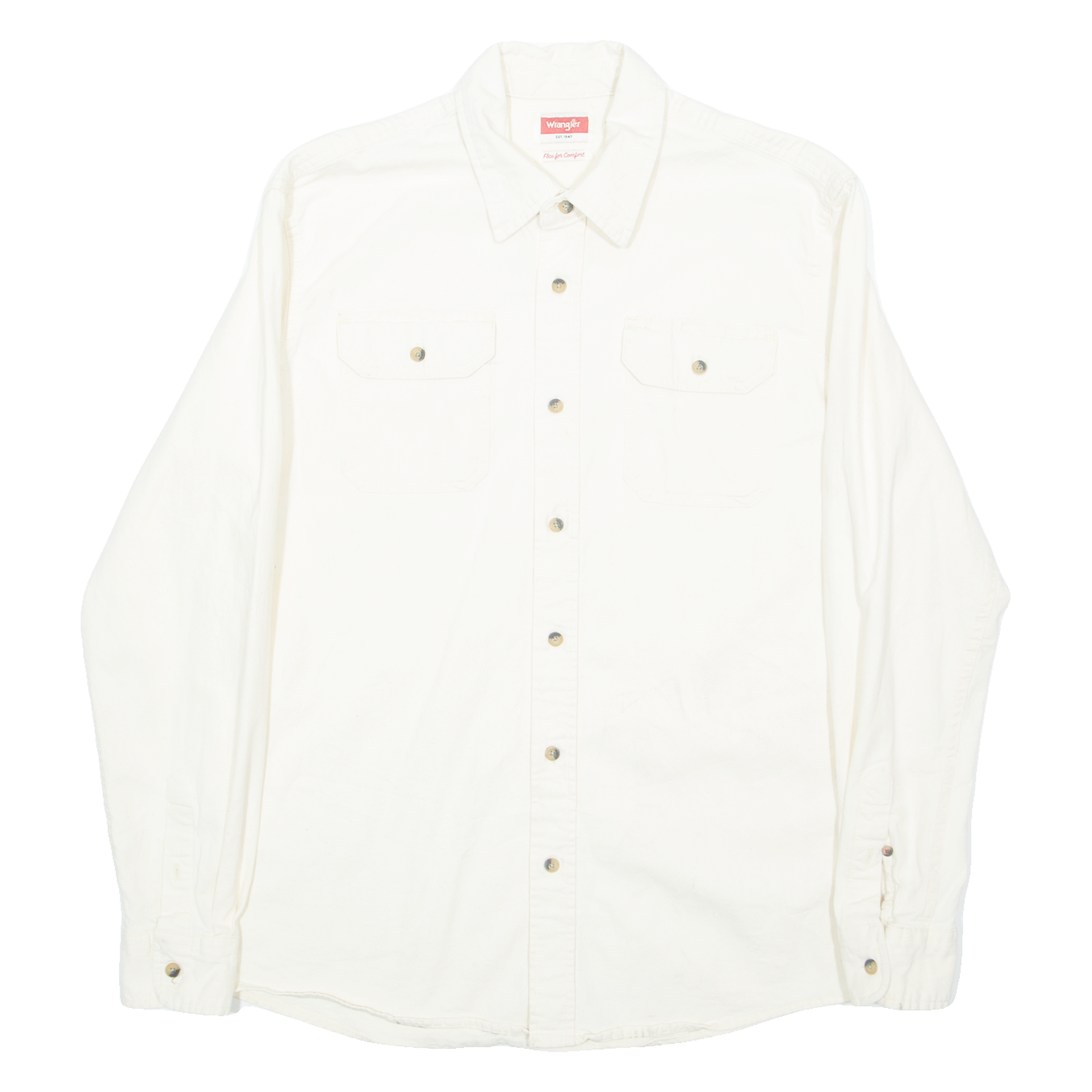 WRANGLER Mens Plain Shirt Cream Long Sleeve M Refurbished - N/A refurbished available on Cerqular
