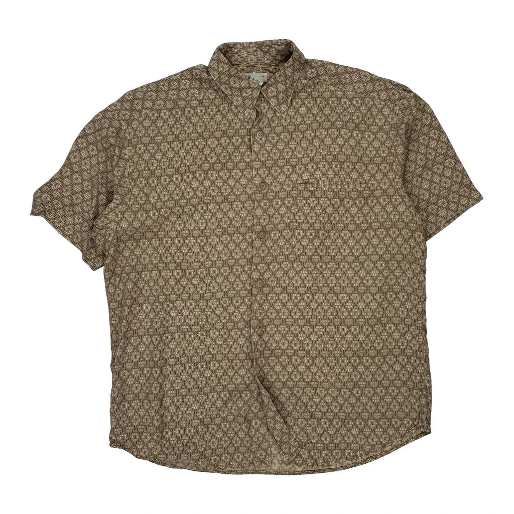 Liz Claiborne Short Sleeve Shirt - Medium Brown Viscose Refurbished - Thrifted (note: this is a term often used to describe second- refurbished available on Cerqular