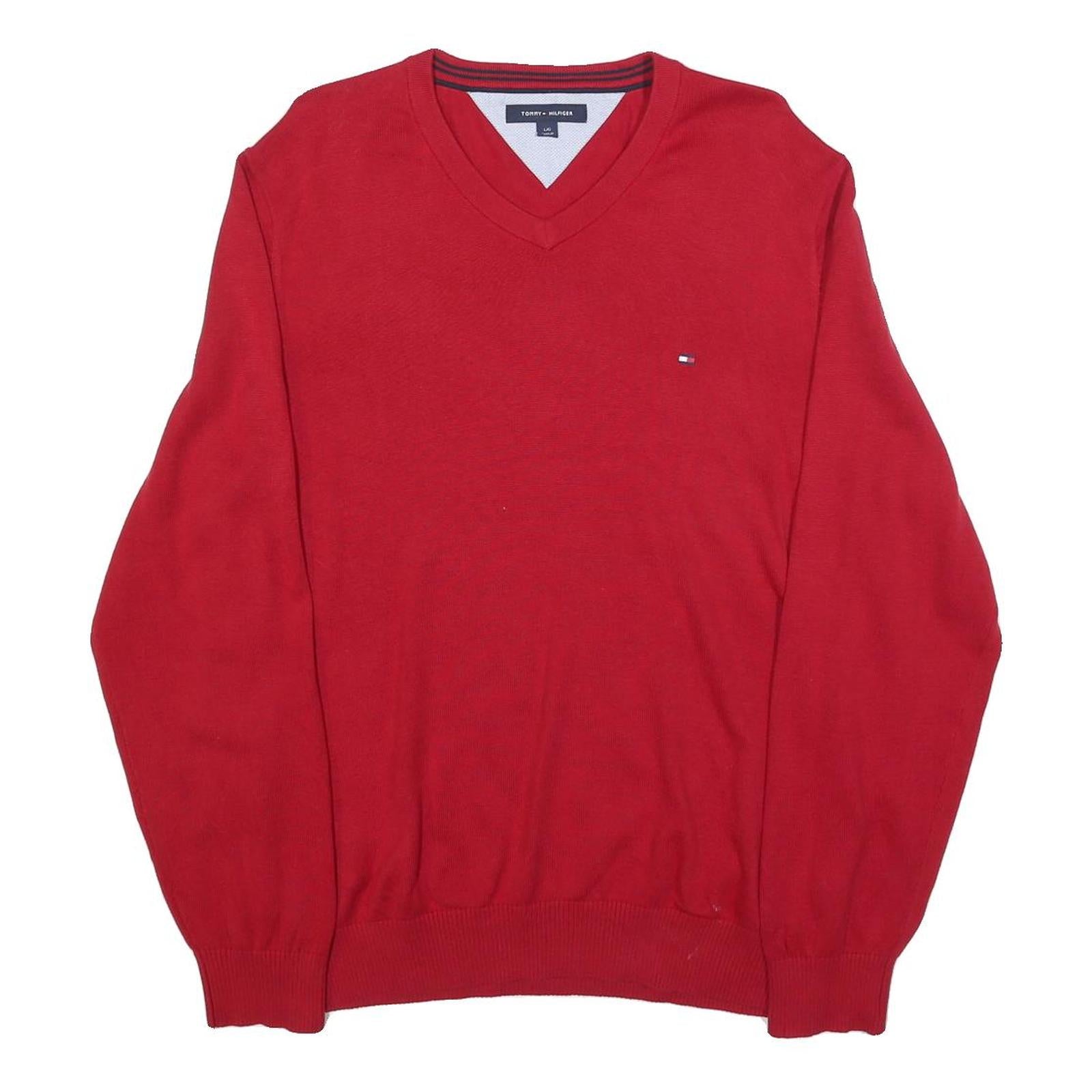 Buy TOMMY HILFIGER Mens Red Plain V-Neck Basic Knit Jumper L Classic Cotton Sweater Refurbished - $32.49 TOMMY HILFIGER Mens Red Plain V-Neck Basic Knit Jumper L Classic Cotton Sweater Refurbished - N/A refurbished available on Cerqular