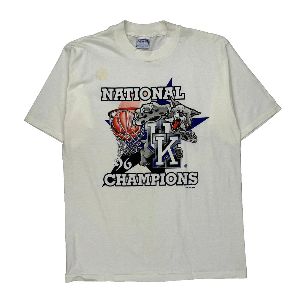 National Champions 96 Allsport Single Stitch T-Shirt - Large White Cotton Refurbished - Thrifted (note: this is a term often used to describe second- refurbished available on Cerqular