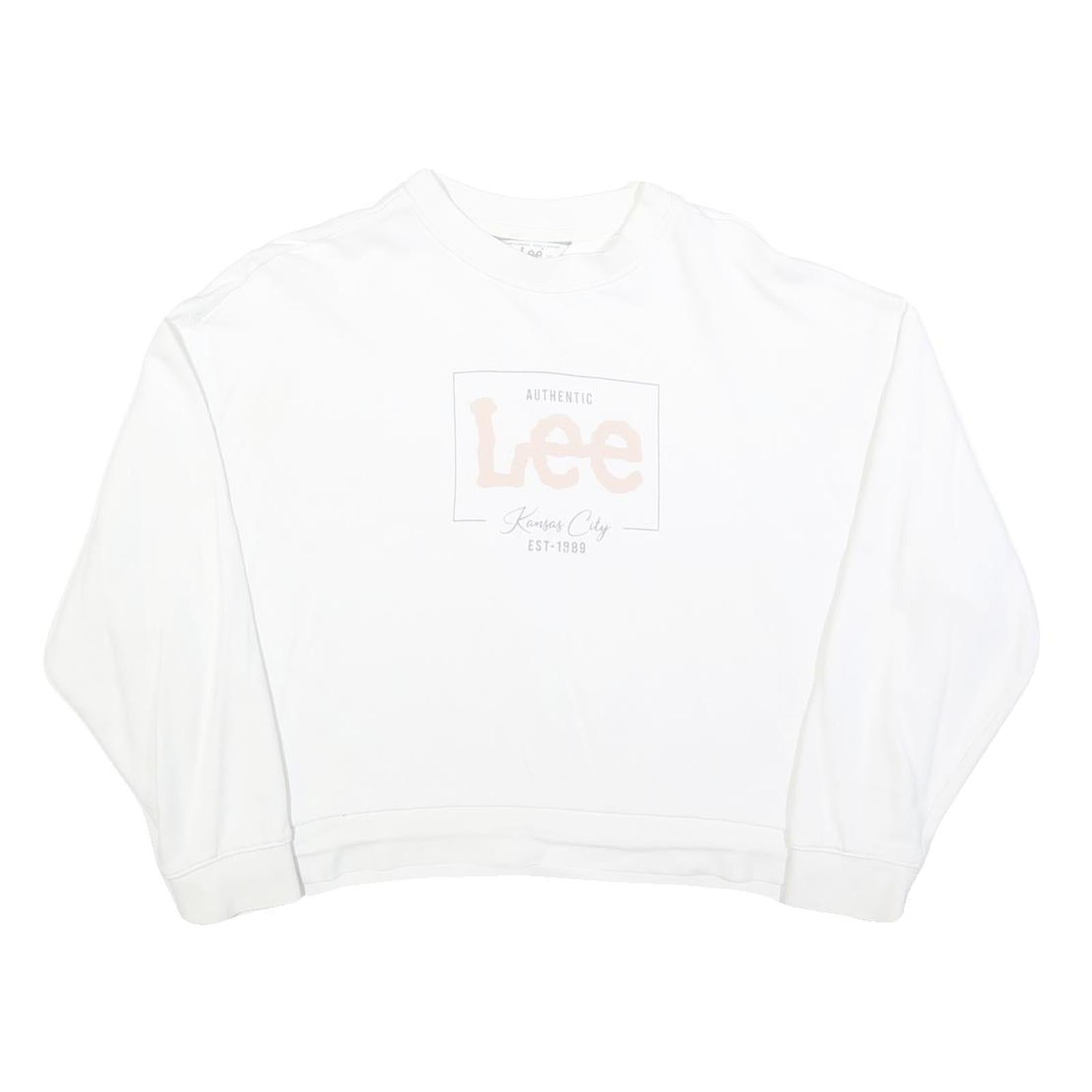 LEE Womens White Cotton Crew Neck M Sweatshirt Authentic Logo Printed Casual Refurbished - N/A refurbished available on Cerqular