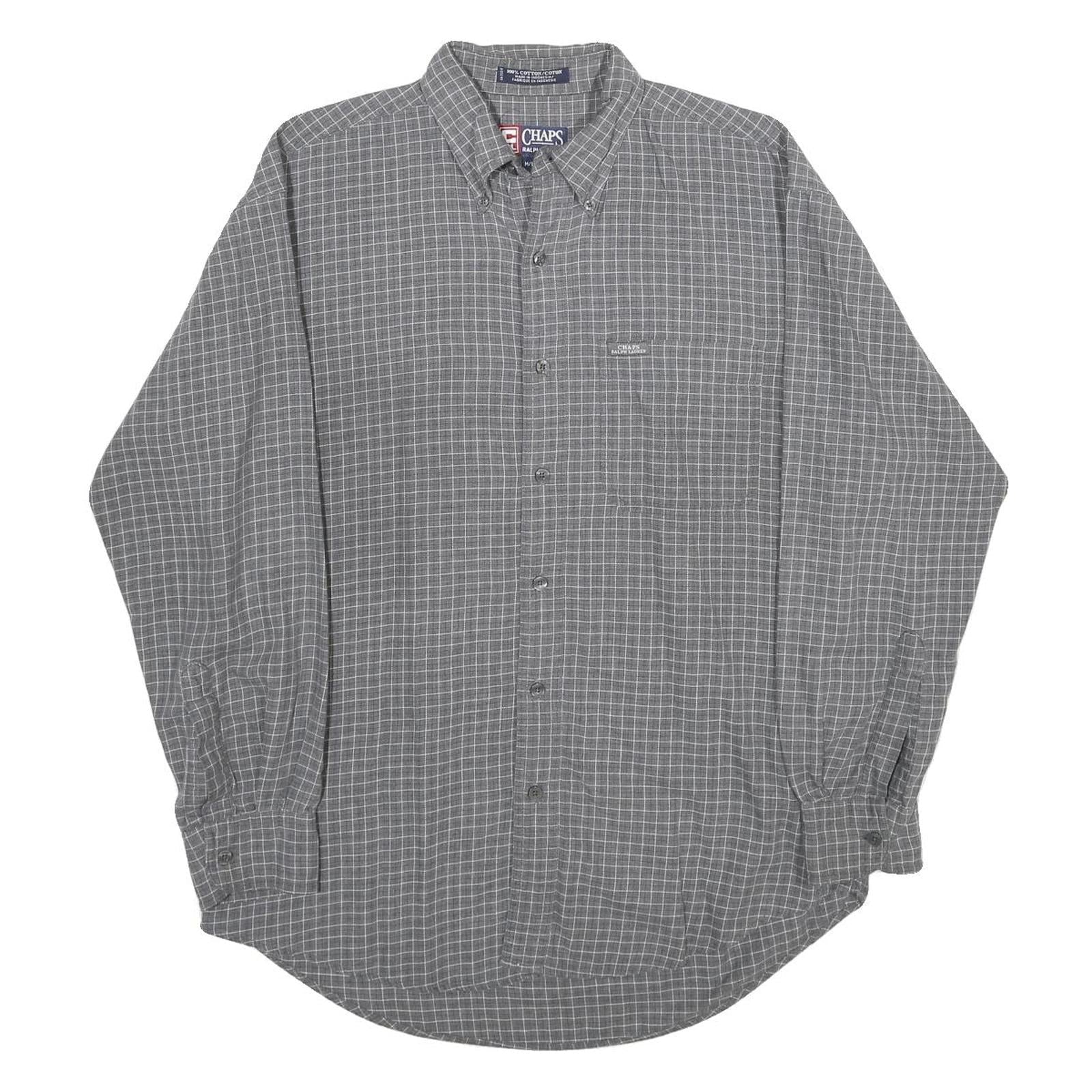 CHAPS RALPH LAUREN Mens Grey Check Regular Fit M Shirt Cotton Long Sleeve Button Refurbished - N/A refurbished available on Cerqular