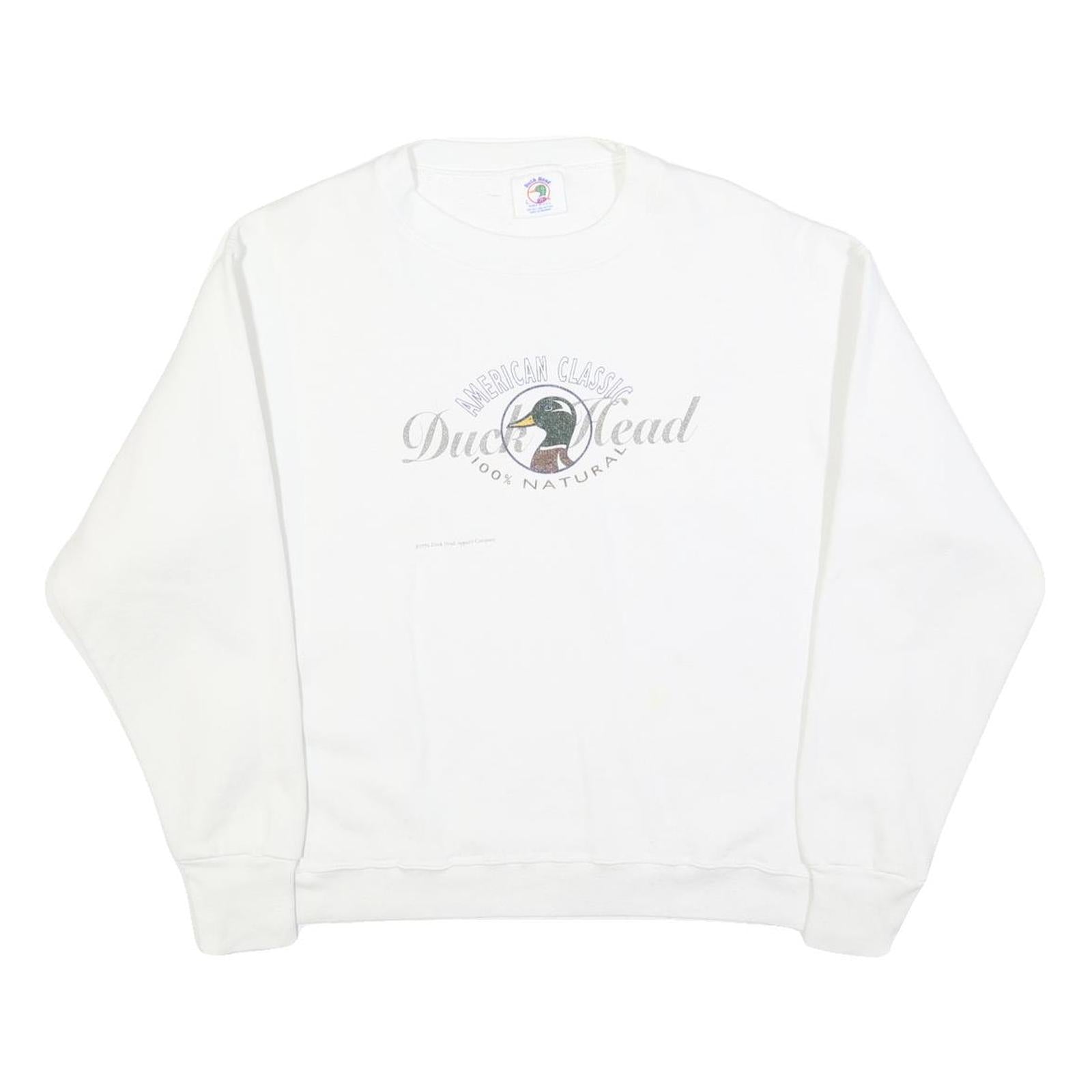 DUCK HEAD Womens White Sweatshirt L Cotton Blend Crew Neck Classic Logo Refurbished - N/A refurbished available on Cerqular