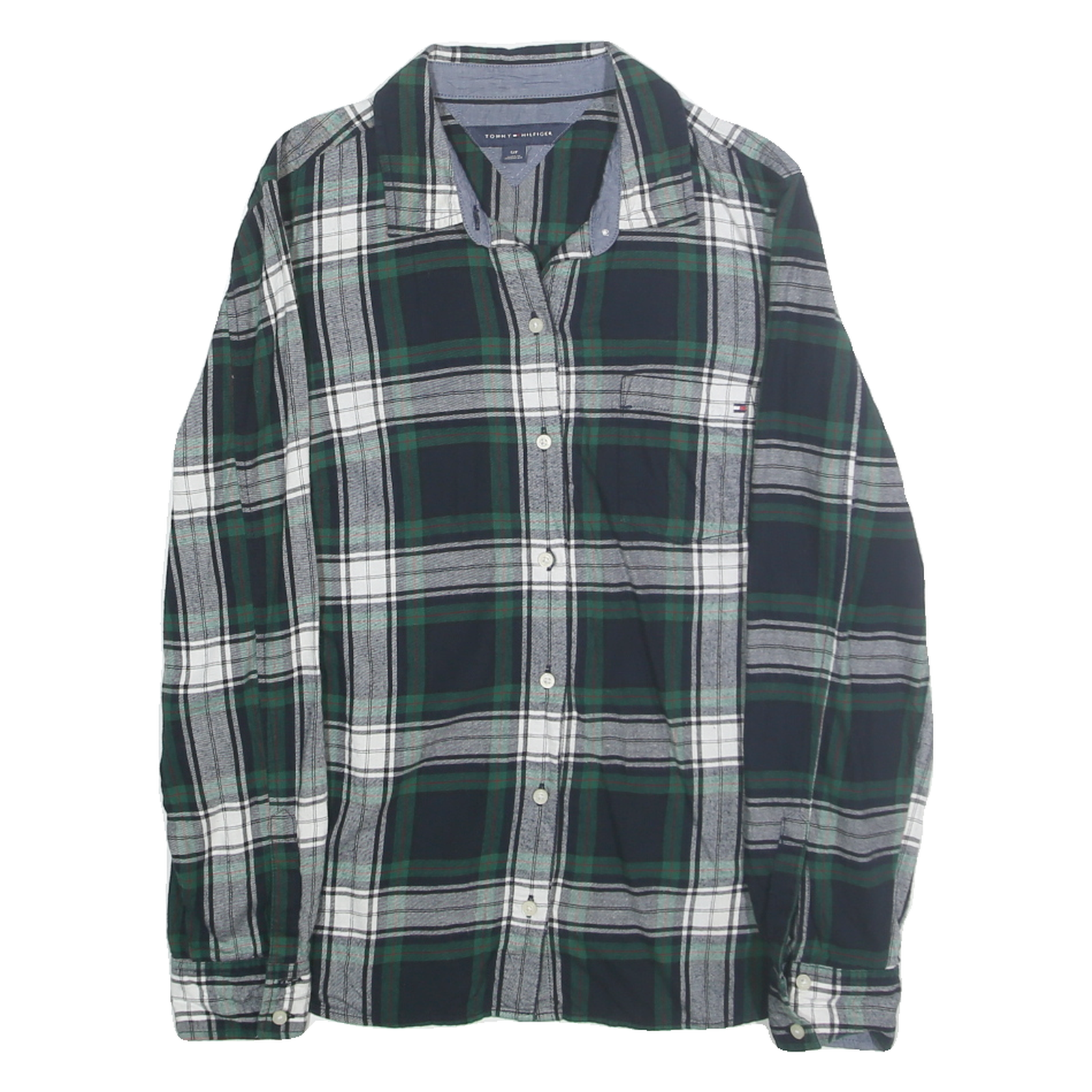 TOMMY HILFIGER Womens Blue Green & White Check Shirt S Classic Cotton Casual Refurbished - N/A refurbished available on Cerqular