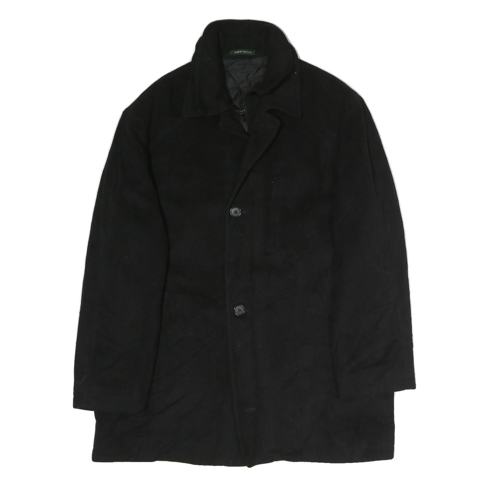 Mens Black Wool Plain Jacket L Zip Closure Classic Fit Long Sleeve Elegant Refurbished - N/A refurbished available on Cerqular