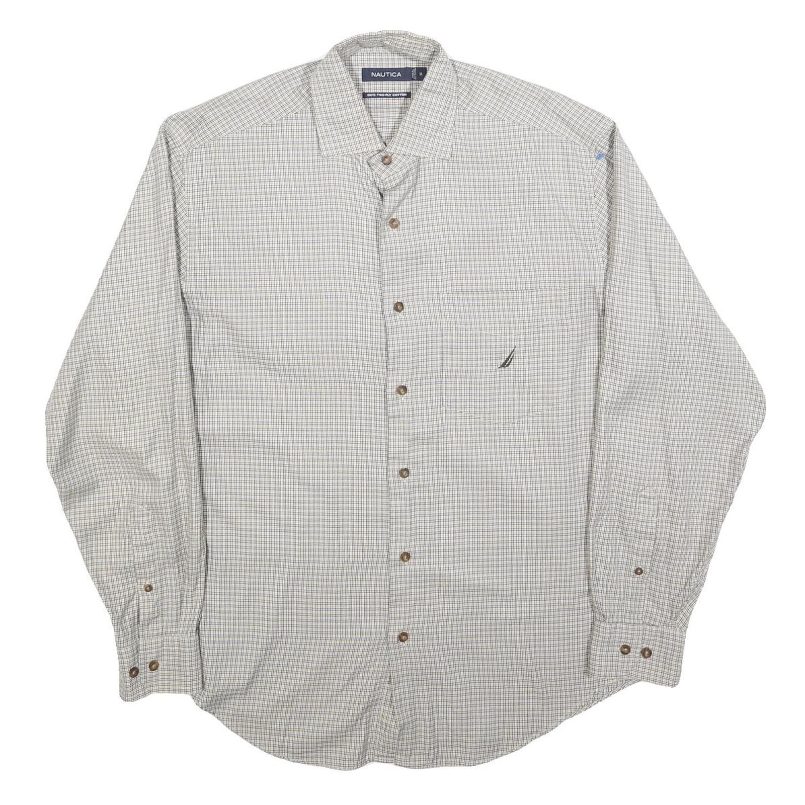 NAUTICA Mens White & Grey Checked Cotton Blend Shirt M Classic Button-Up Refurbished - N/A refurbished available on Cerqular