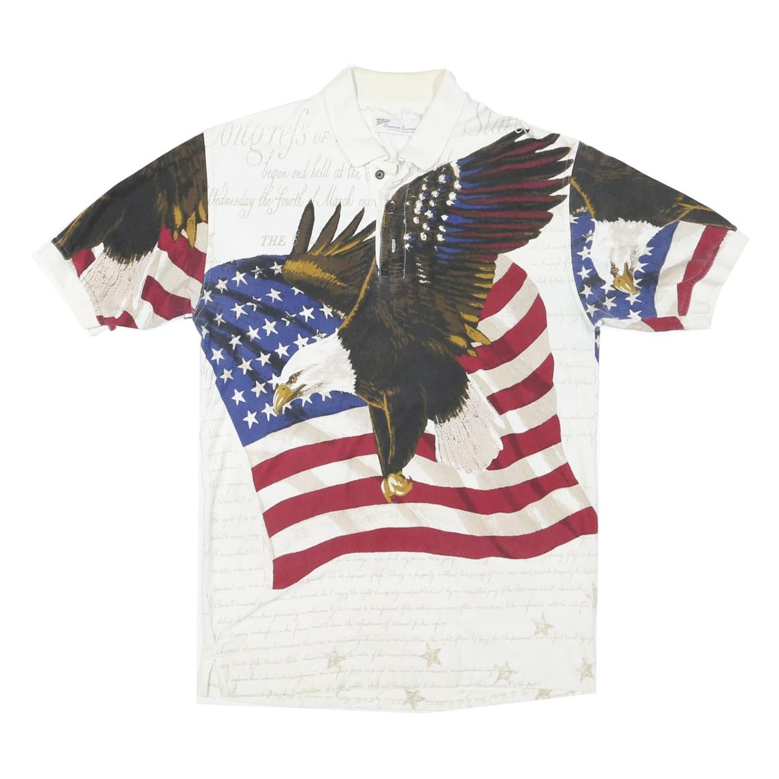 AMERICAN SUMMER Mens White Cotton Blend Eagle Print Short Sleeve Polo Shirt S Refurbished - N/A refurbished available on Cerqular