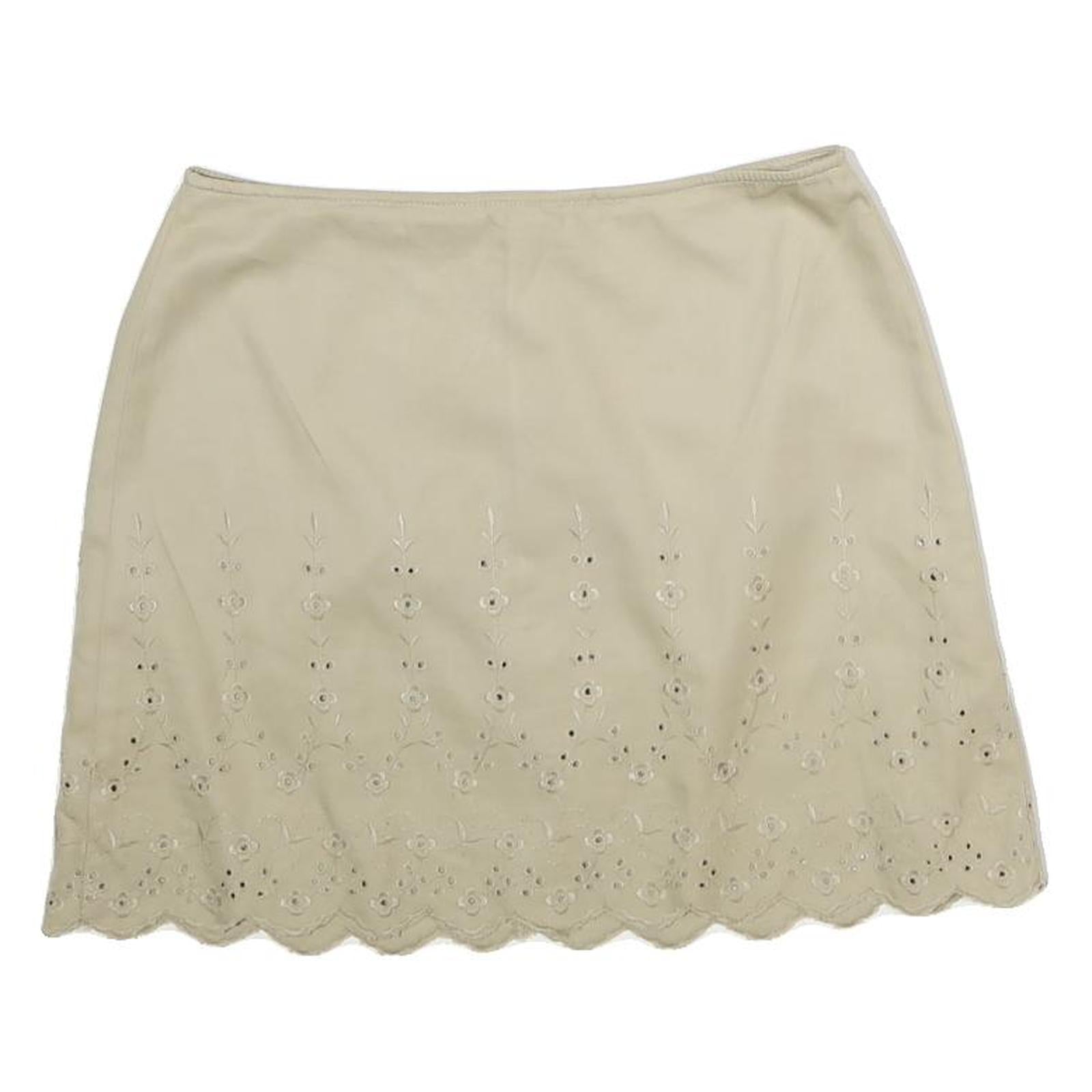 DKNY Womens Beige Cotton Mini Skirt Eyelet Embroidered Floral Scalloped Hem S Refurbished - N/A refurbished available on Cerqular