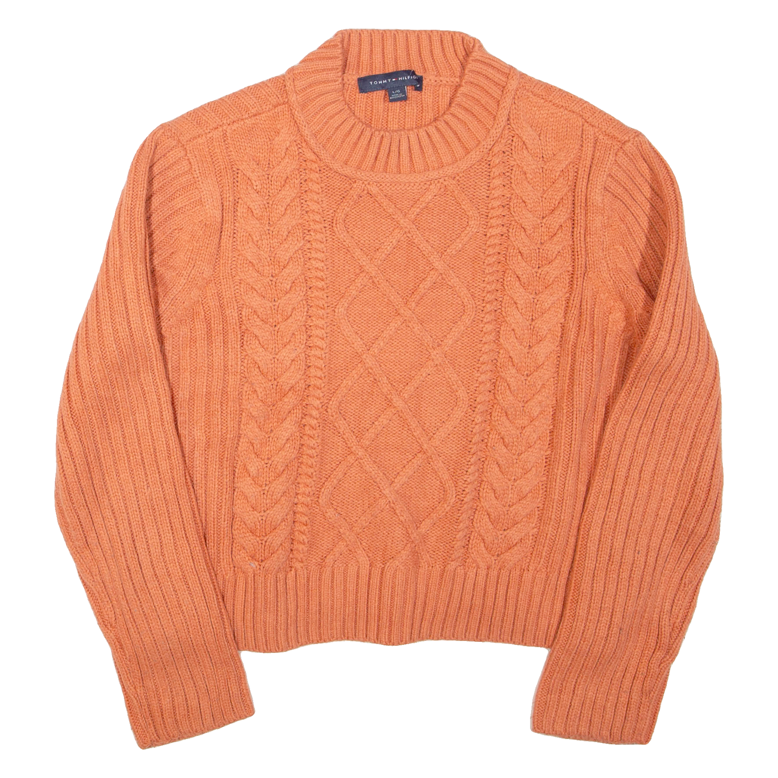 TOMMY HILFIGER Womens Heavy Knit Jumper Orange Cable Knit L Refurbished - N/A refurbished available on Cerqular
