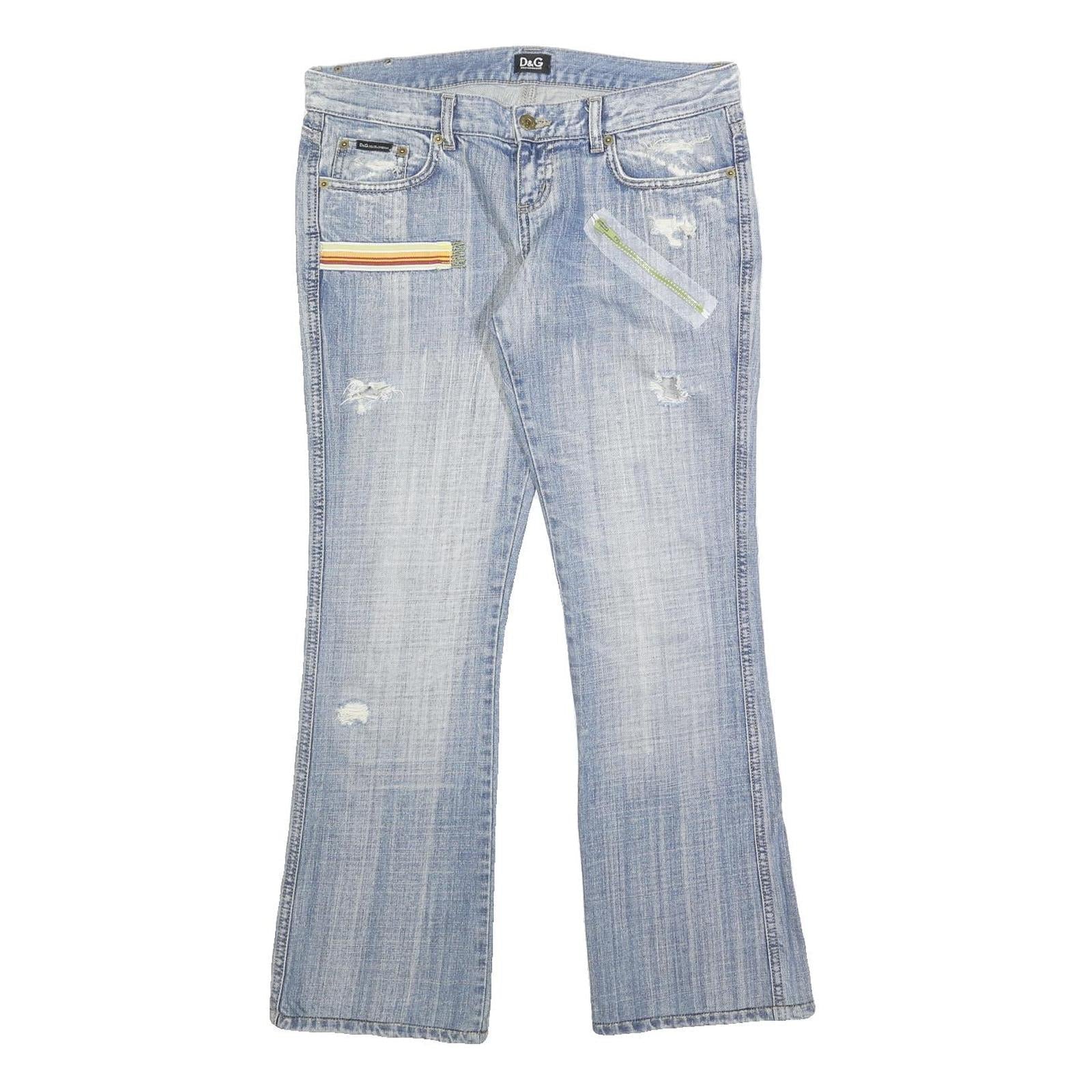 DOLCE & GABBANA Womens Blue Regular Bootcut Denim Medium W31 L29 Distressed Zip Refurbished - N/A refurbished available on Cerqular