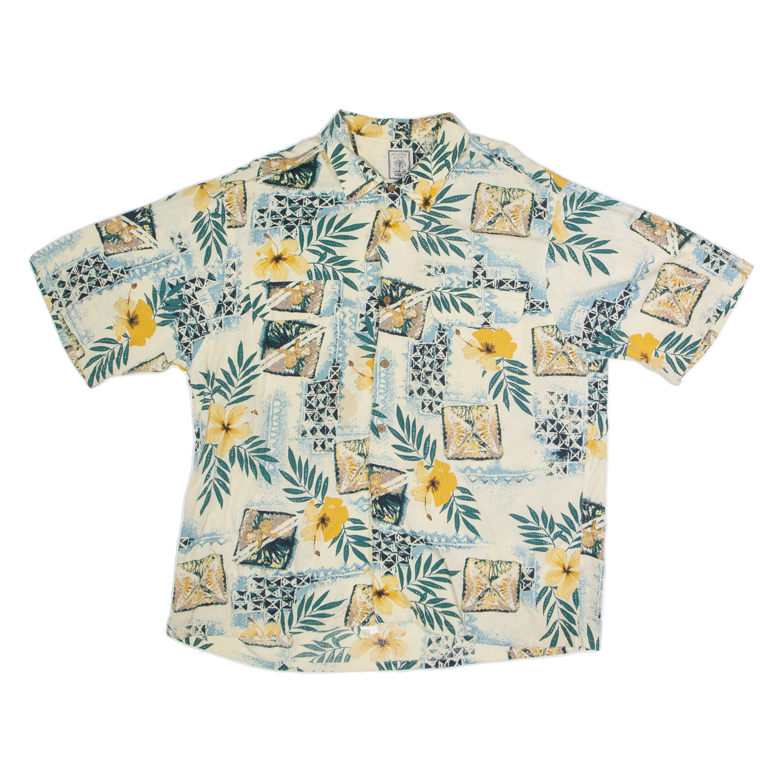 ROUNDTREE & YORKE Mens Hawaiian Shirt Beige Floral L Refurbished - N/A refurbished available on Cerqular
