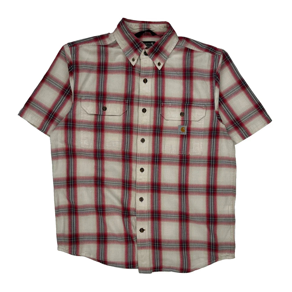 Carhartt Checked Short Sleeve Shirt - Medium Grey Cotton Refurbished - Thrifted (note: this is a term often used to describe second- refurbished available on Cerqular