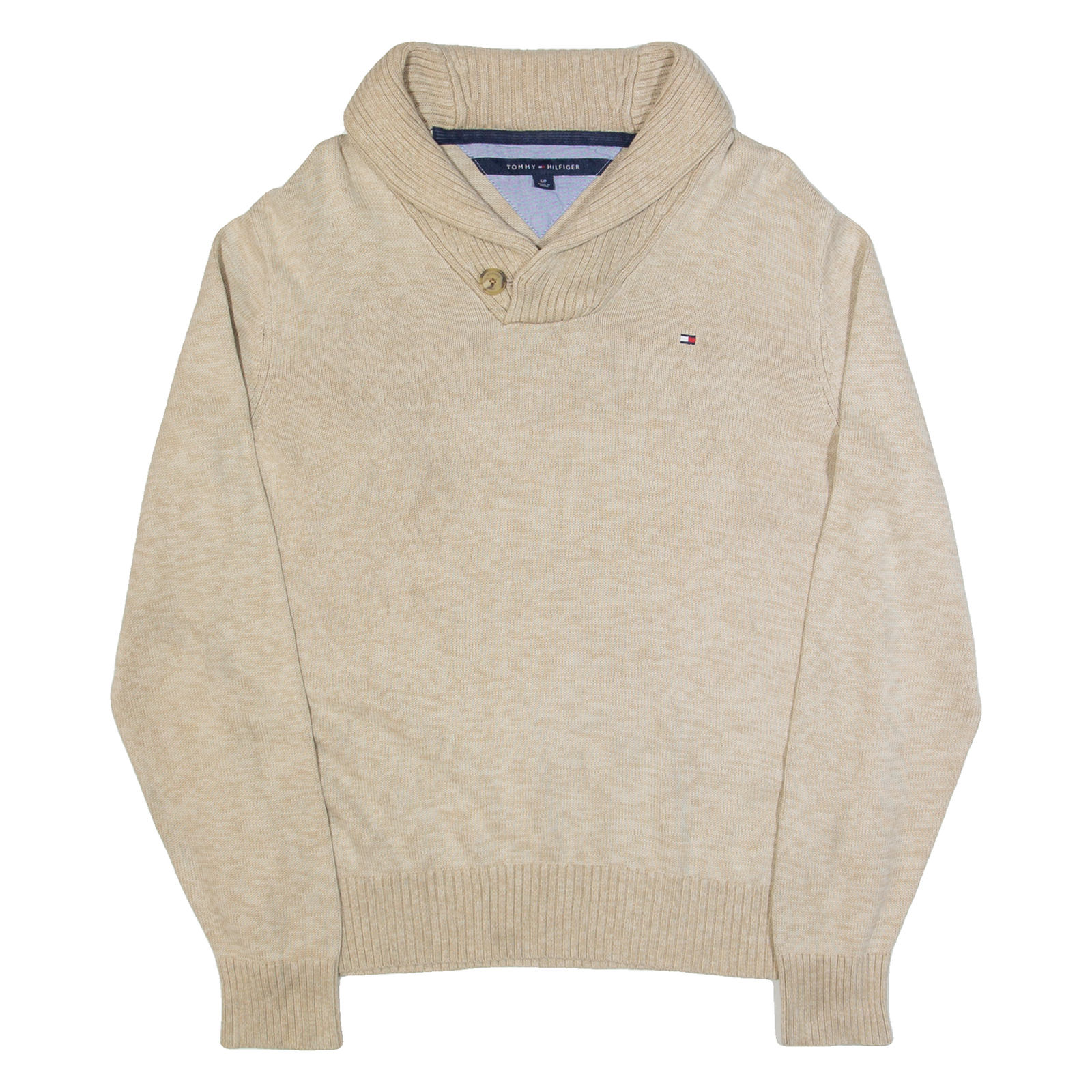 TOMMY HILFIGER Mens Jumper Beige Button Neck Tight Knit S Refurbished - N/A refurbished available on Cerqular