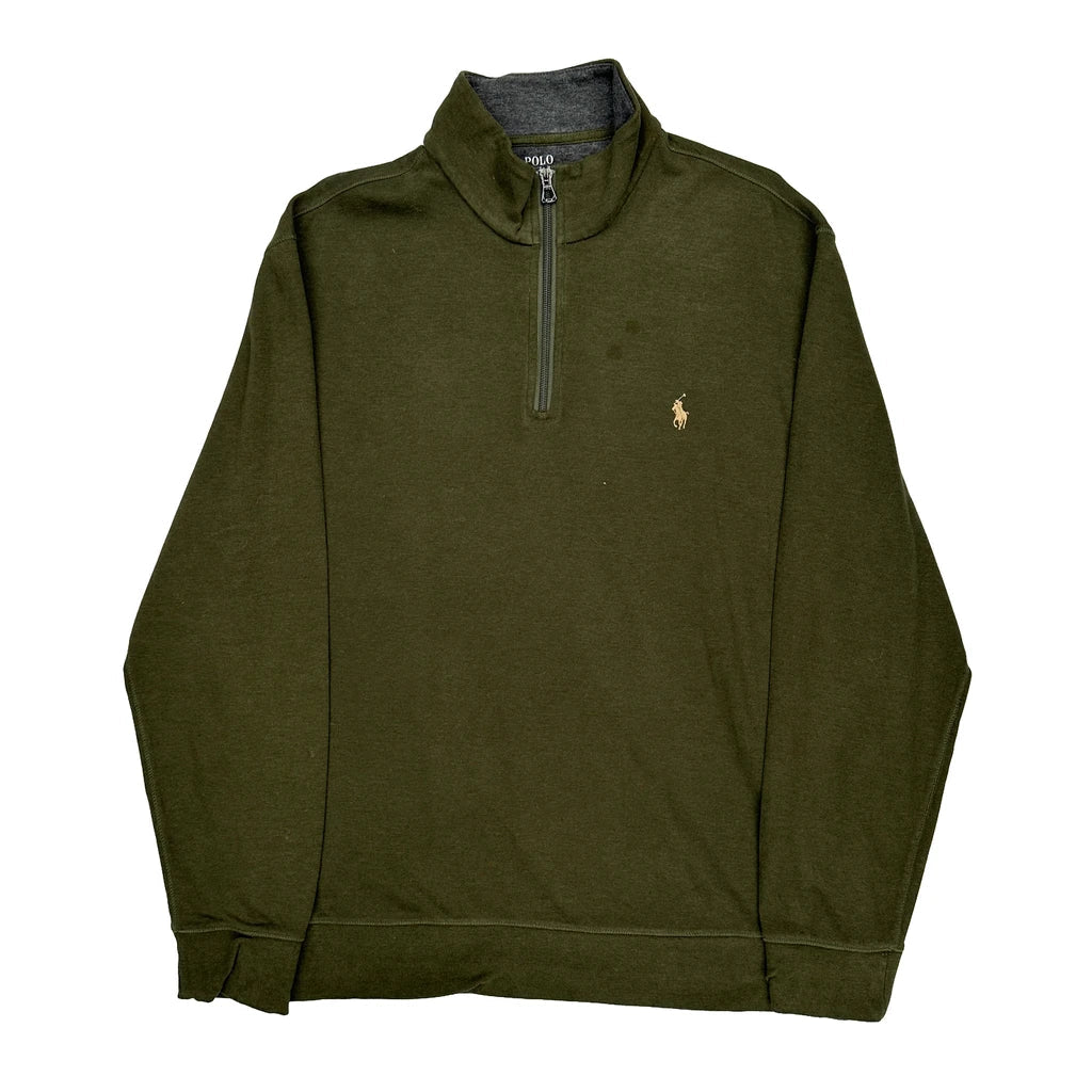 Polo By Ralph Lauren 1/4 Zip - Large Green Cotton Refurbished - Thrifted (note: this is a term often used to describe second- refurbished available on Cerqular