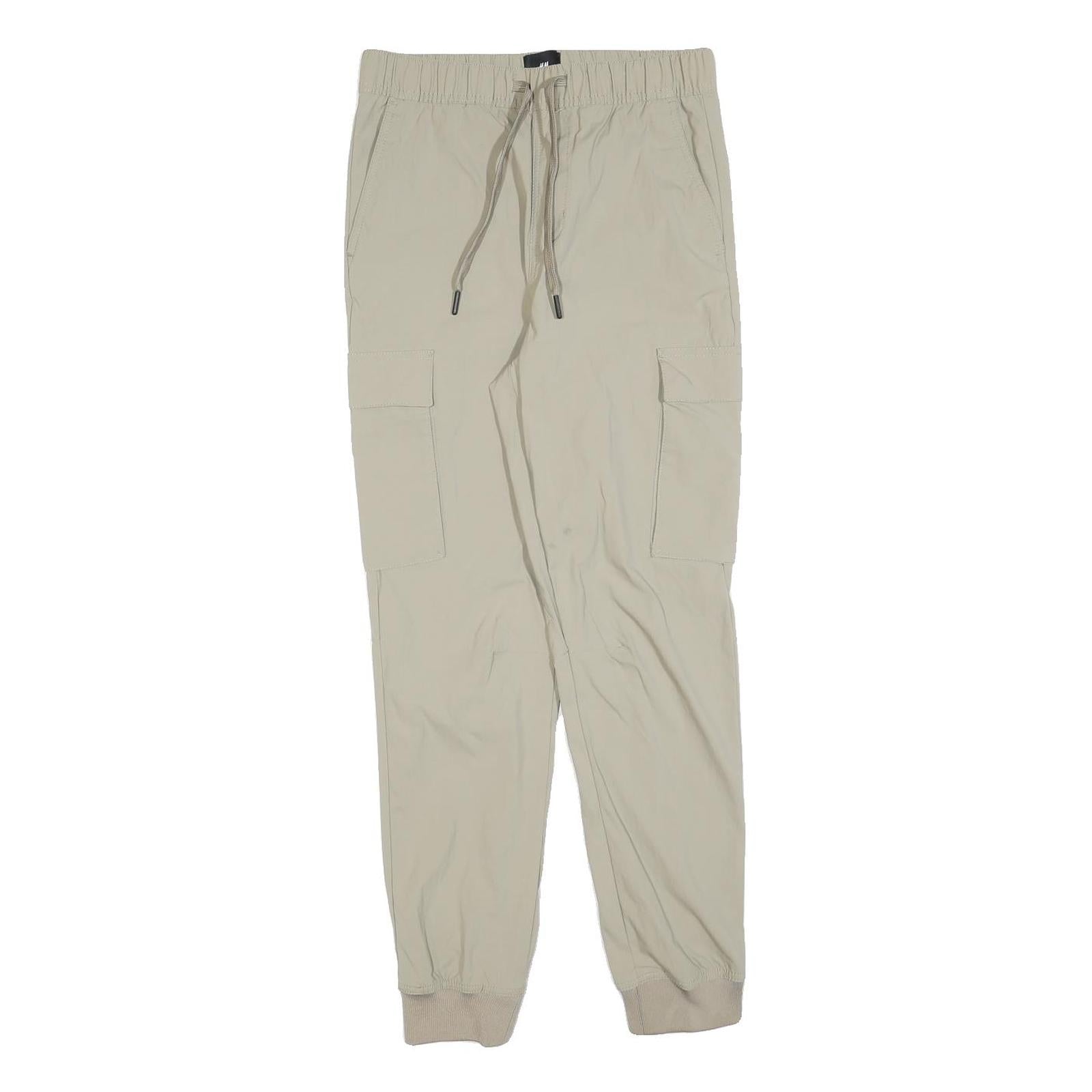 H&M Womens Beige Slim Tapered Cargo Trousers W26 L28 Drawstring Pocketed Refurbished - N/A refurbished available on Cerqular