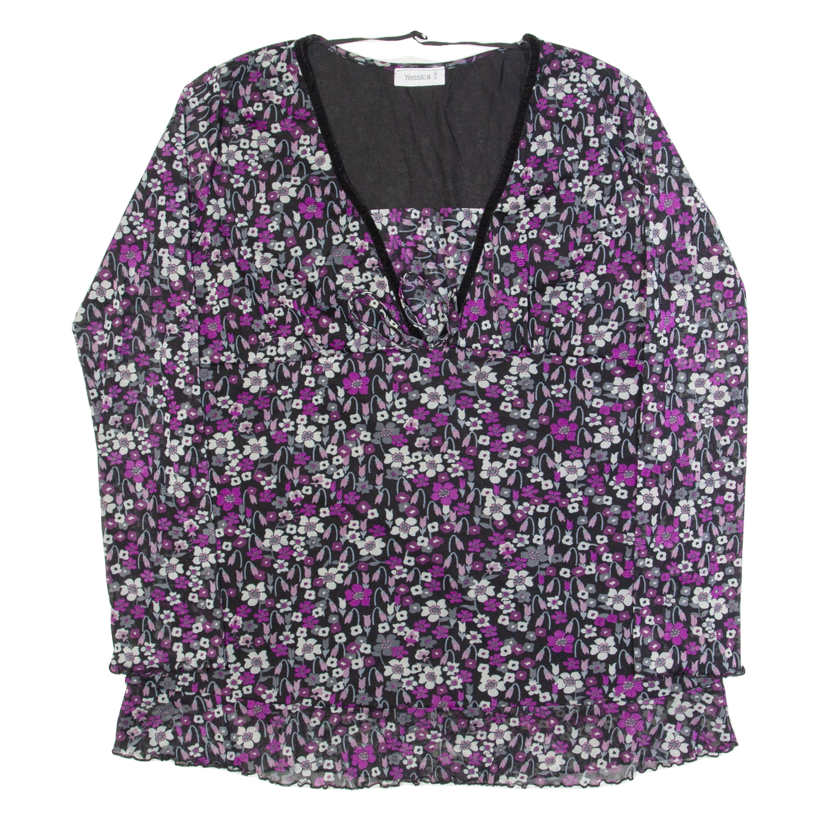 YESSICA Womens Printed Top Pink V-Neck Long Sleeve Floral L Refurbished - N/A refurbished available on Cerqular