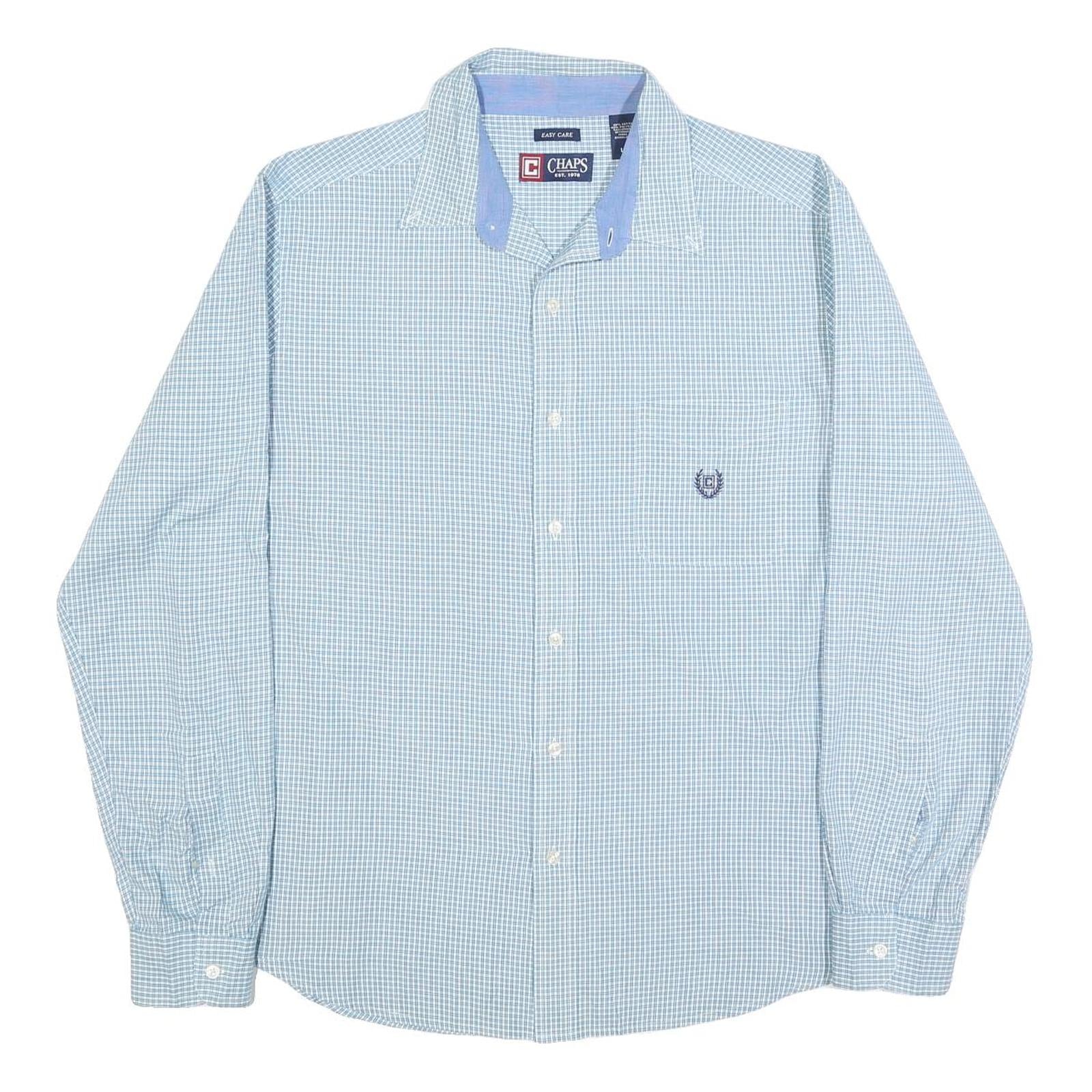 CHAPS Mens Blue & White Check Shirt L Long Sleeve Button Cotton Blend Refurbished - N/A refurbished available on Cerqular