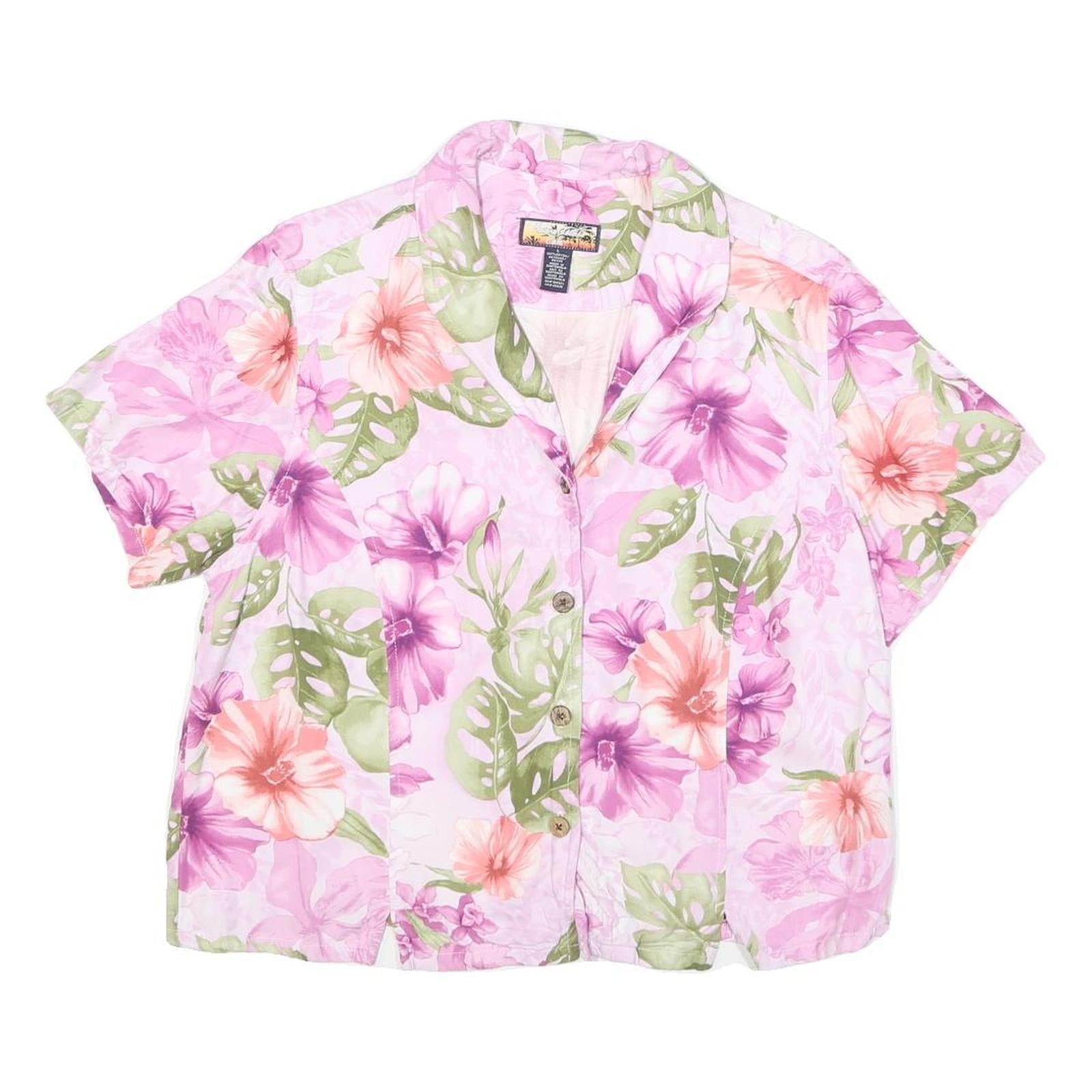 HAVANA JACKS CAFE Womens Pink Floral Rayon Shirt Short Sleeve Collared L Summer Refurbished - N/A refurbished available on Cerqular