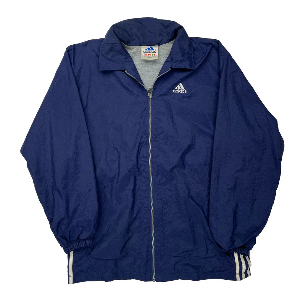 Adidas Windbreaker - Medium Blue Polyester Refurbished - Thrifted (note: this is a term often used to describe second- refurbished available on Cerqular