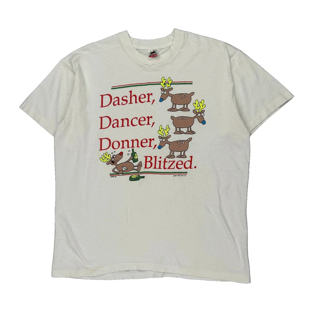 Fruit Of The Loom Christmas T-Shirt - XL White Cotton Refurbished - Thrifted (note: this is a term often used to describe second- refurbished available on Cerqular