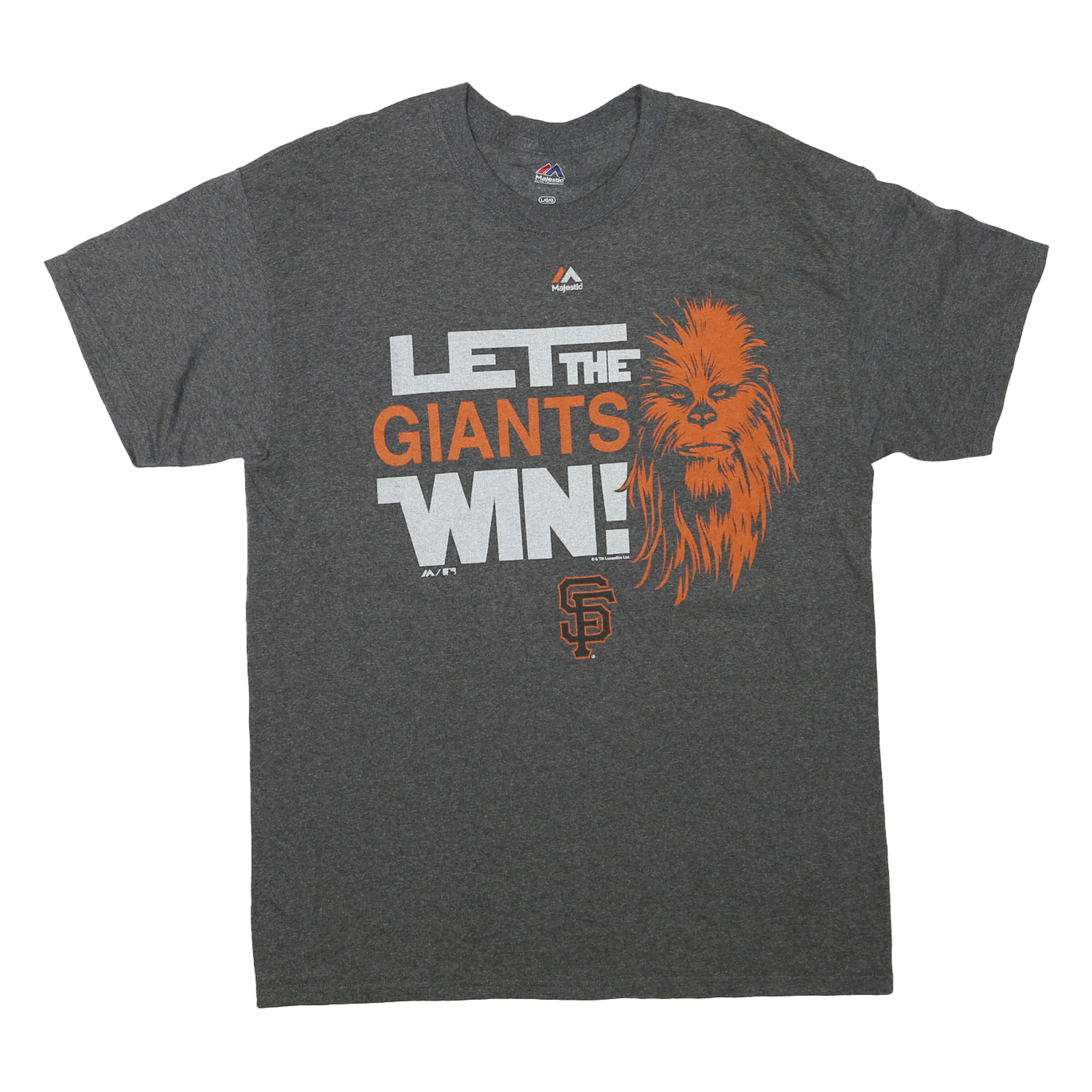 MAJESTIC Mens Grey Let The Giants Win Graphic T-Shirt L Short Sleeve Crew Neck Refurbished - N/A refurbished available on Cerqular