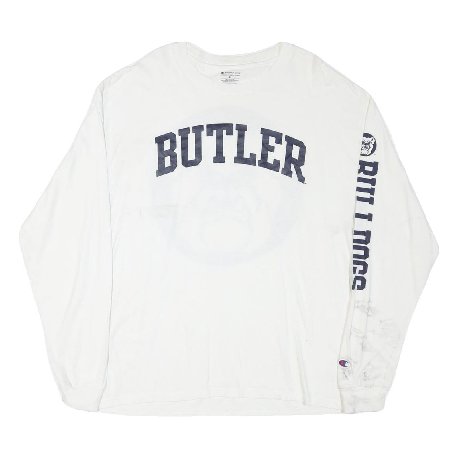 CHAMPION Mens White Butler Bulldogs Long Sleeve Crew Neck Cotton Blend XL Sports Refurbished - N/A refurbished available on Cerqular