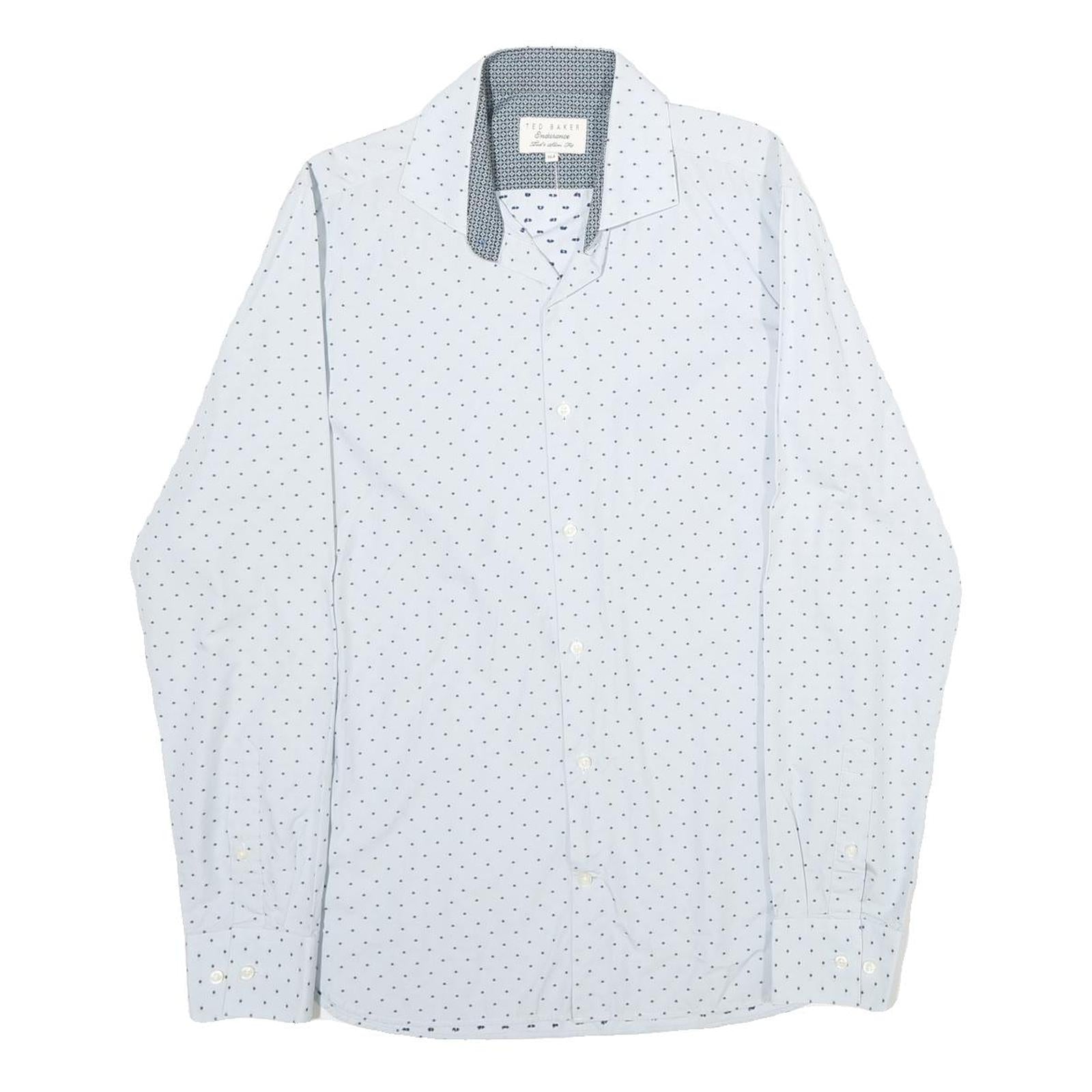 TED BAKER Mens White & Navy Polka Dot Shirt M Cotton Long Sleeve Smart Casual Refurbished - N/A refurbished available on Cerqular