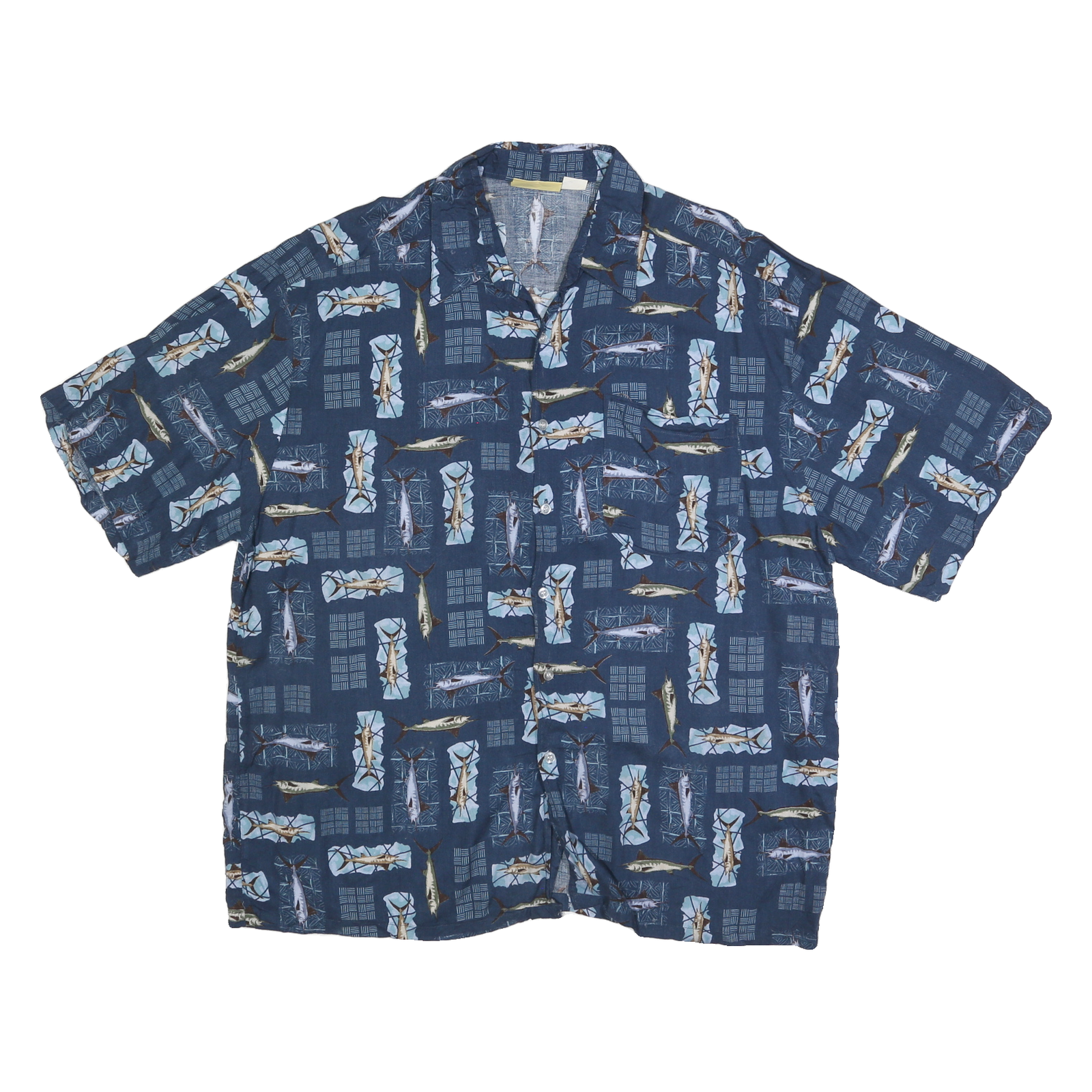 PARADISE GOLD Mens Blue Fish Print Cotton Blend Shirt 2XL Relaxed Summer Casual Refurbished - N/A refurbished available on Cerqular