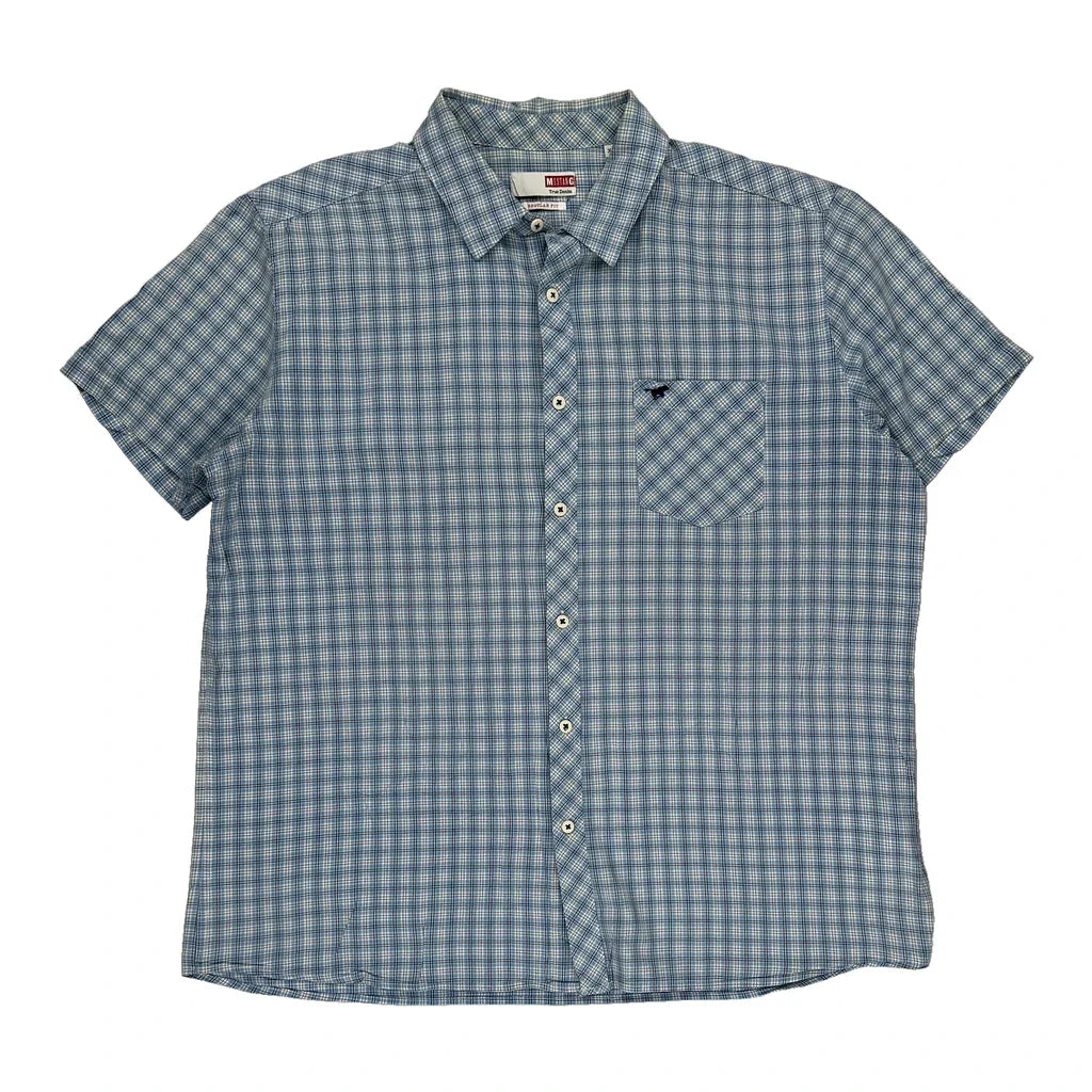 Mustang Checked Short Sleeve Shirt - XL Blue Cotton Refurbished - Thrifted (note: this is a term often used to describe second- refurbished available on Cerqular