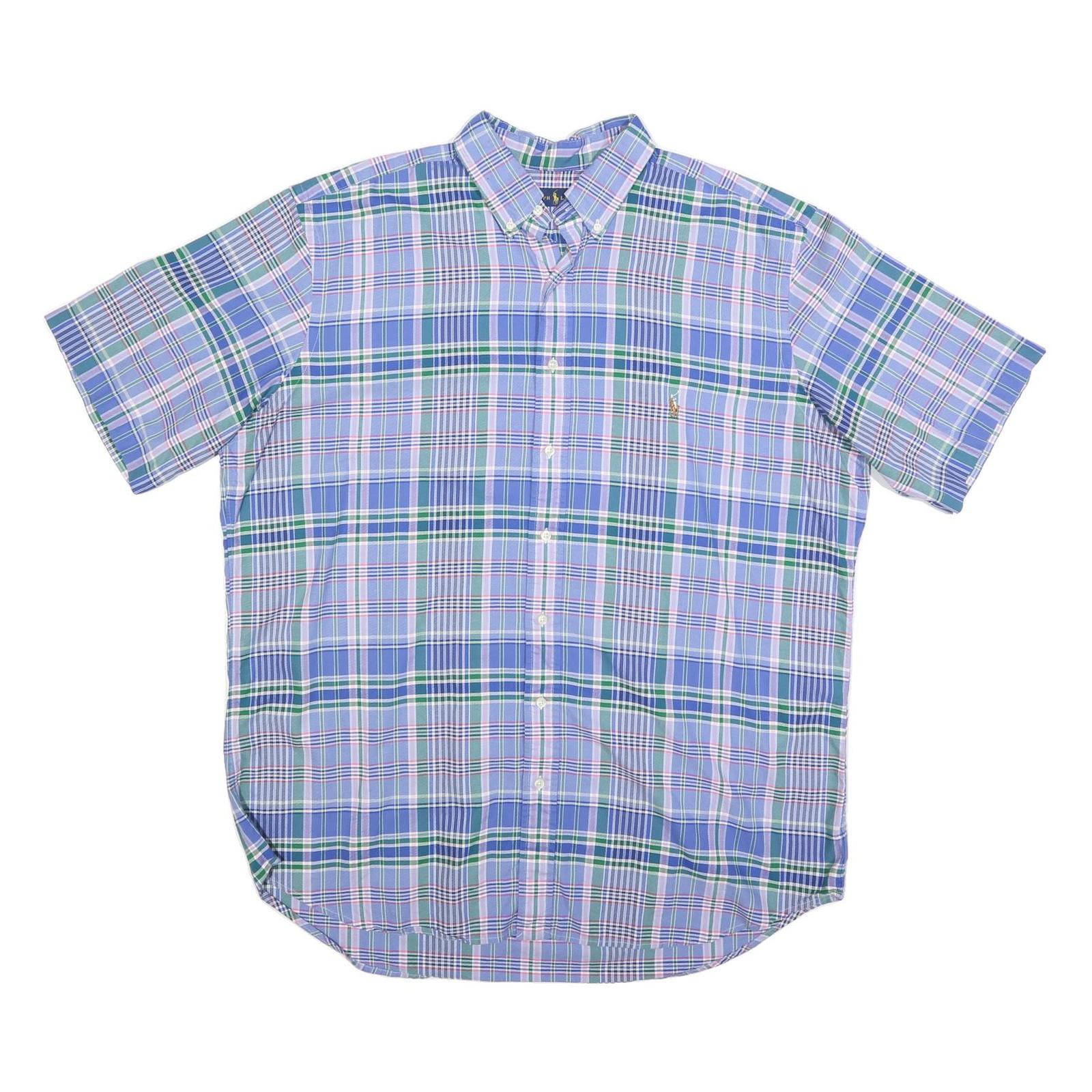 RALPH LAUREN Mens Blue Green Check Shirt XL Cotton Blend Button-Down Short Refurbished - N/A refurbished available on Cerqular