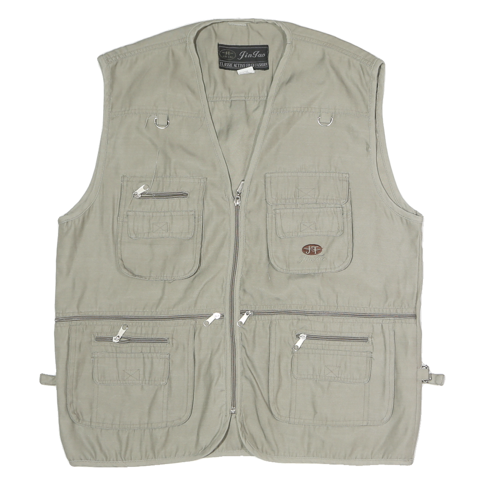 JIN JAO Mens Beige Cotton Utility Jacket L Classic Active Free Fashion Zip Refurbished - N/A refurbished available on Cerqular