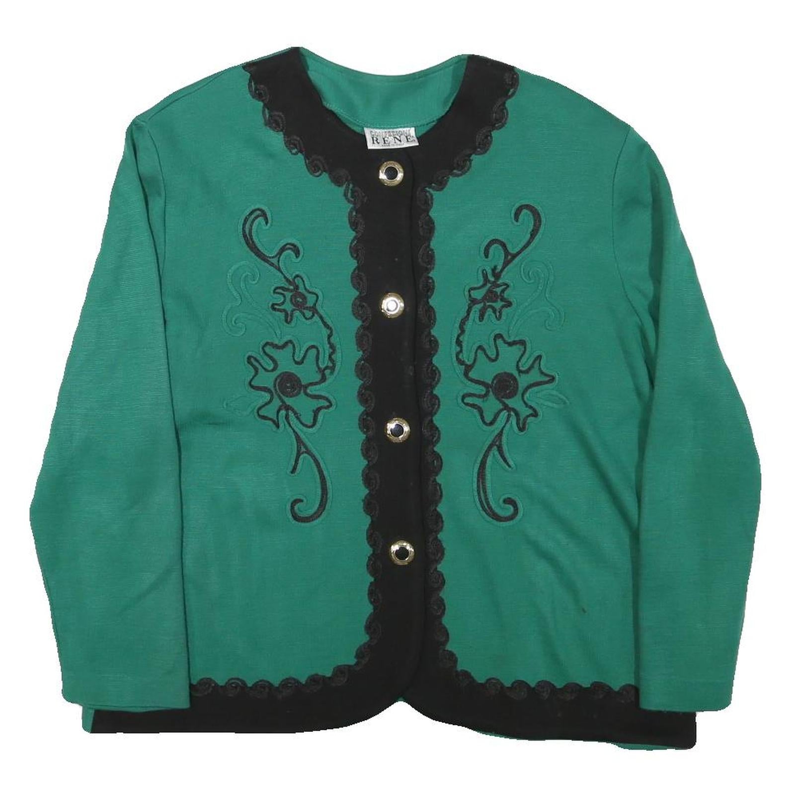CONFEZIONI RENE Womens Green & Black Cotton Blend Jacket L Button Plain Refurbished - N/A refurbished available on Cerqular