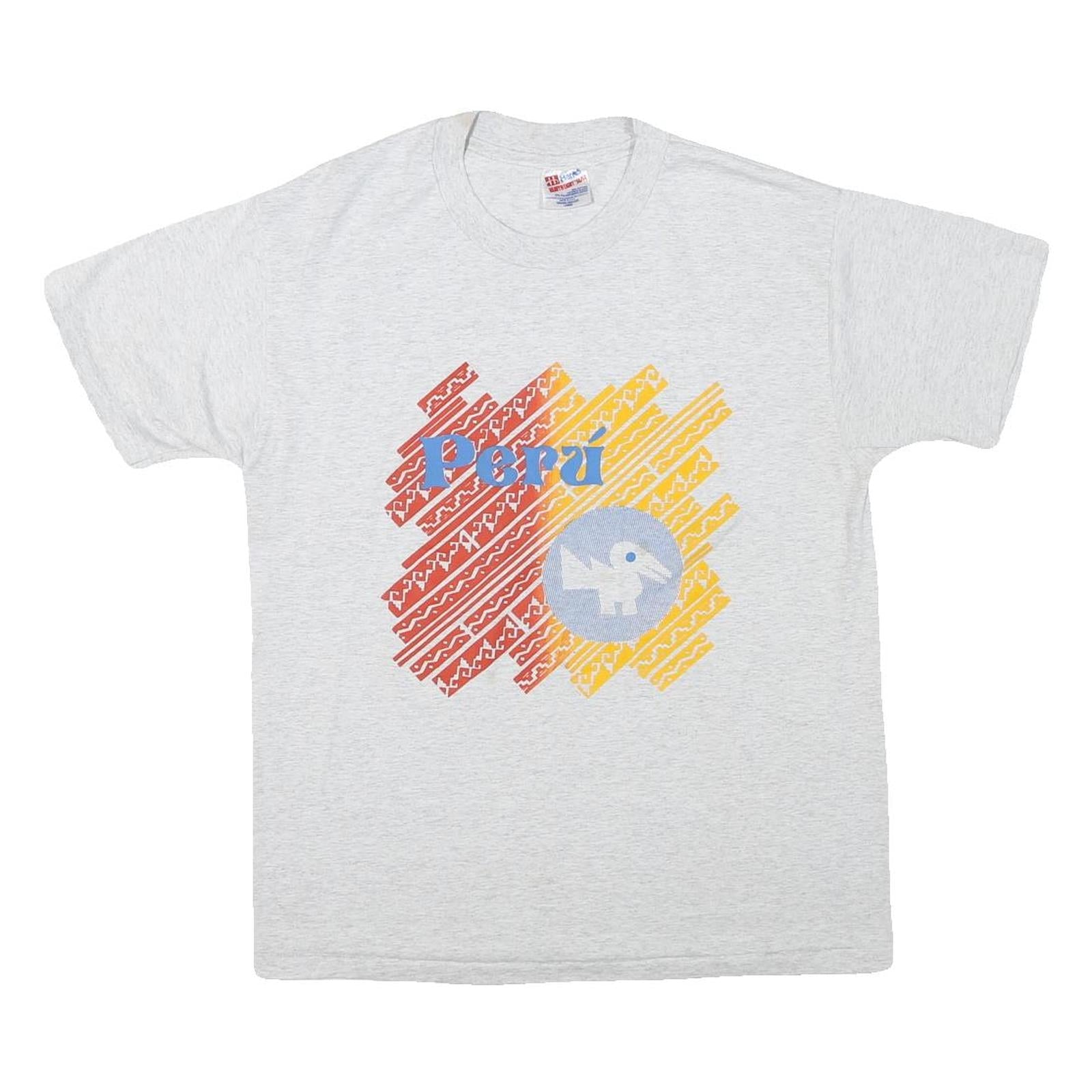 HANES Mens White Peru Graphic T-Shirt L Short Sleeve Crew Neck Cotton Blend Refurbished - N/A refurbished available on Cerqular