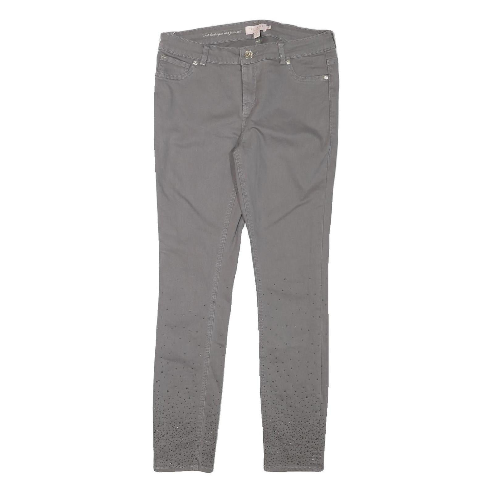 TED BAKER Womens Slim Grey Denim Slim Jeans W30 L28 Studded Detail Zip Refurbished - N/A refurbished available on Cerqular