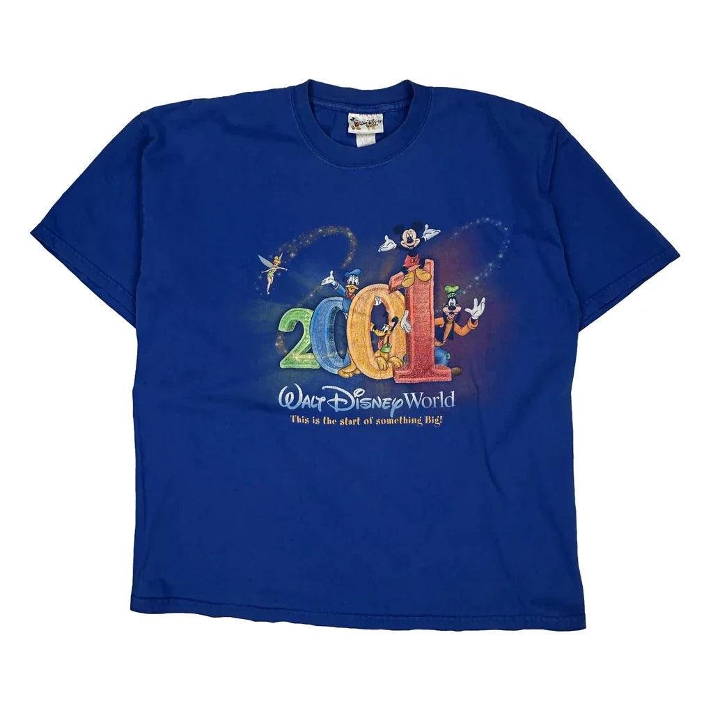 Walt Disney World 2001 Disney Graphic T-Shirt - Large Blue Cotton Refurbished - Thrifted (note: this is a term often used to describe second- refurbished available on Cerqular