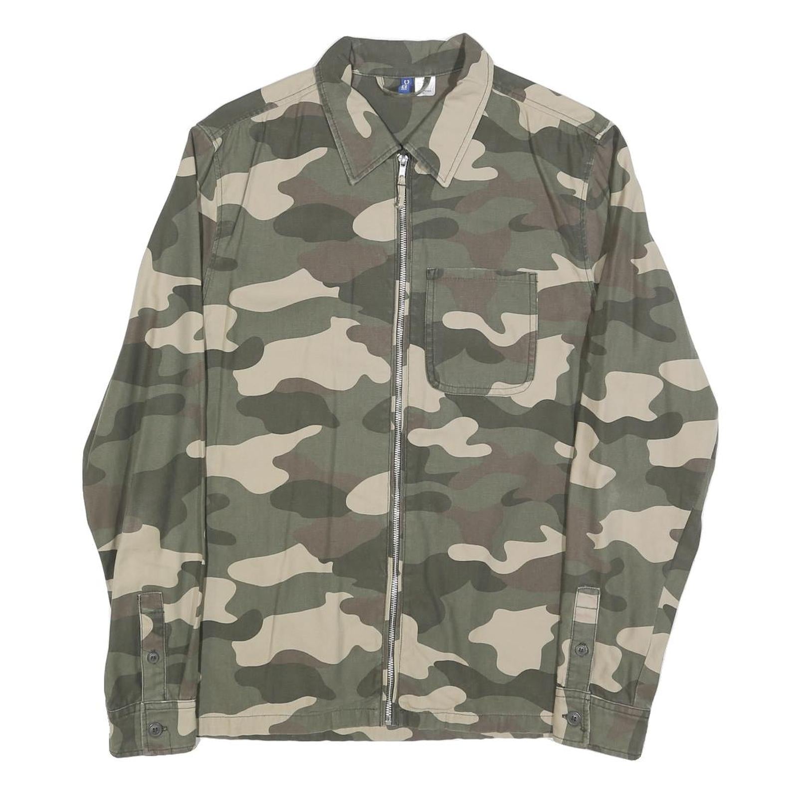 H&M Mens Green & Beige Camouflage Zip Jacket M Cotton Casual Lightweight Refurbished - N/A refurbished available on Cerqular