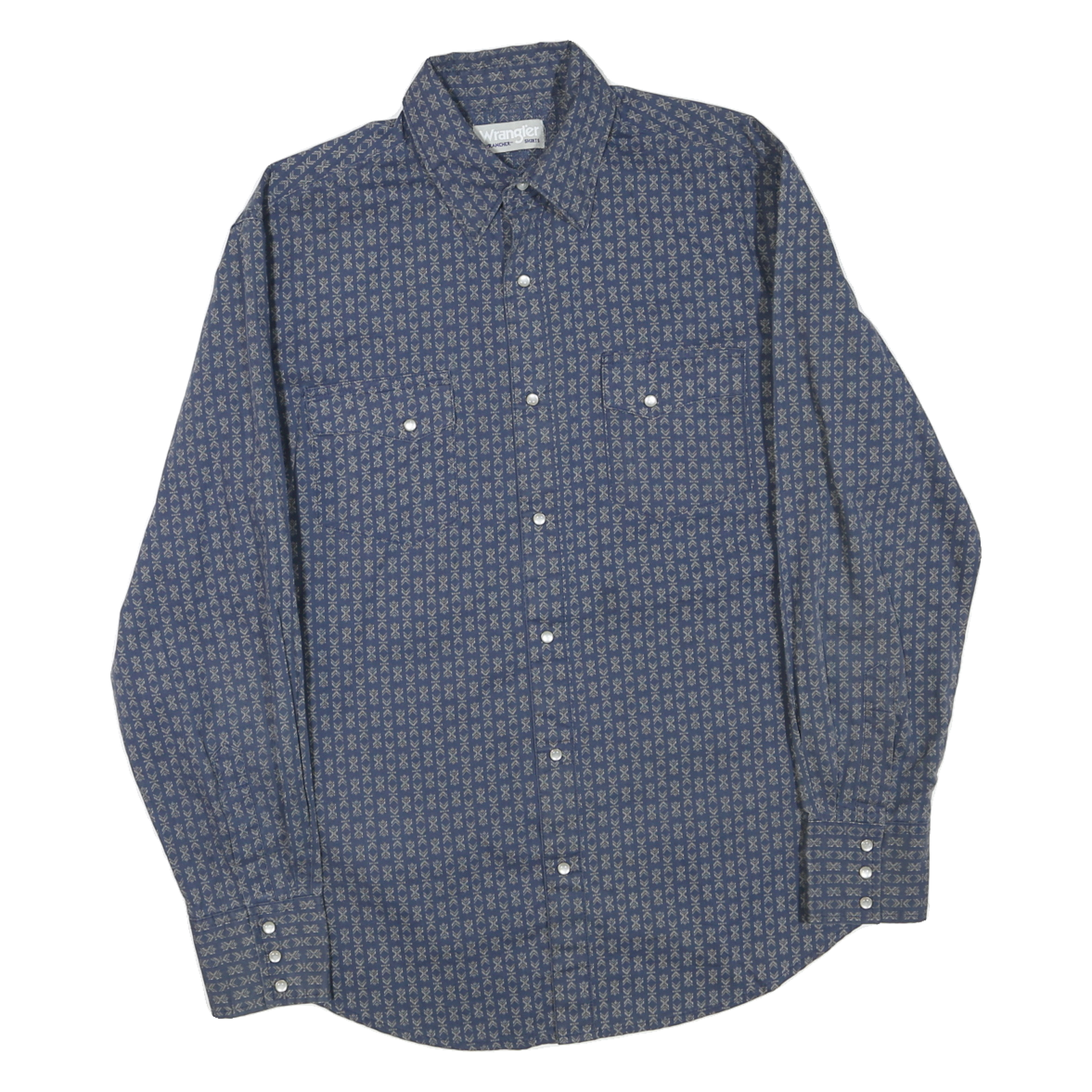 WRANGLER Mens Blue Patterned Cotton Blend Shirt M Button Long Sleeve Casual Refurbished - N/A refurbished available on Cerqular