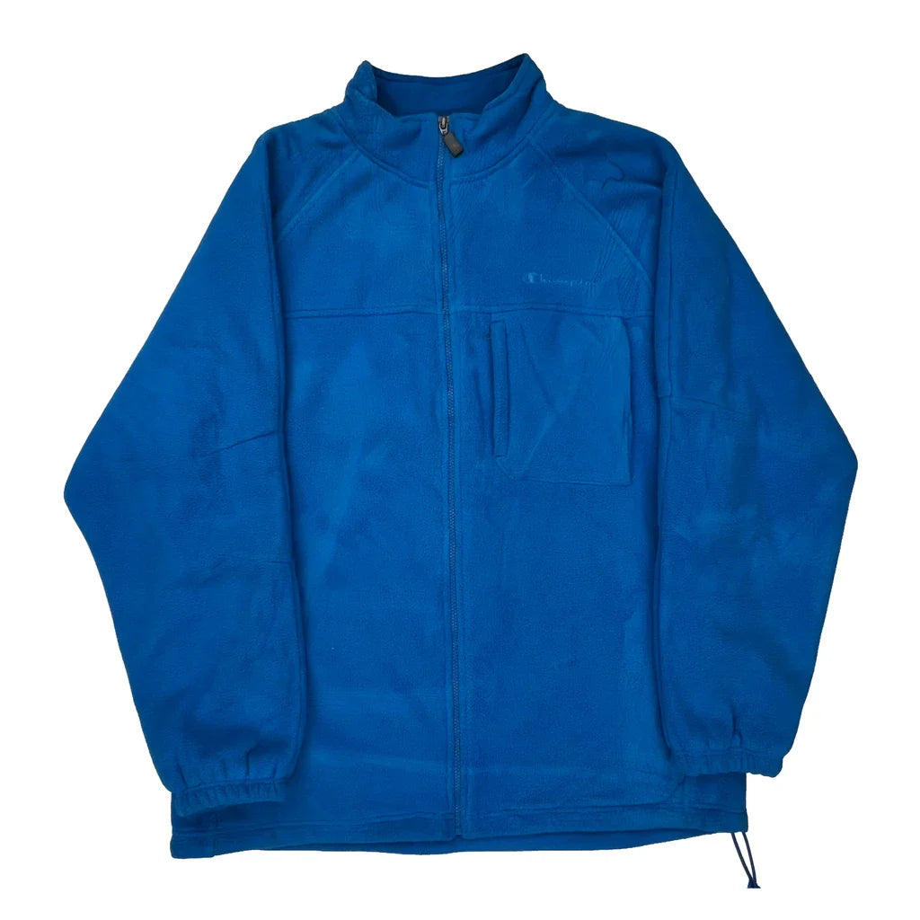 Champion Fleece Jacket - Large Blue Polyester Refurbished - Thrifted (note: this is a term often used to describe second- refurbished available on Cerqular