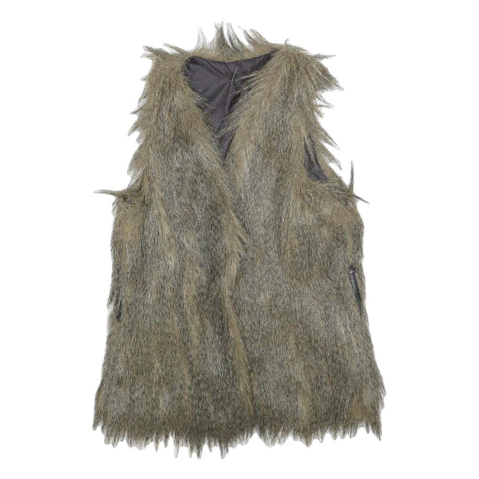 Womens Grey Faux Fur Button Jacket S Woven Coat Textured Edgy Refurbished - N/A refurbished available on Cerqular