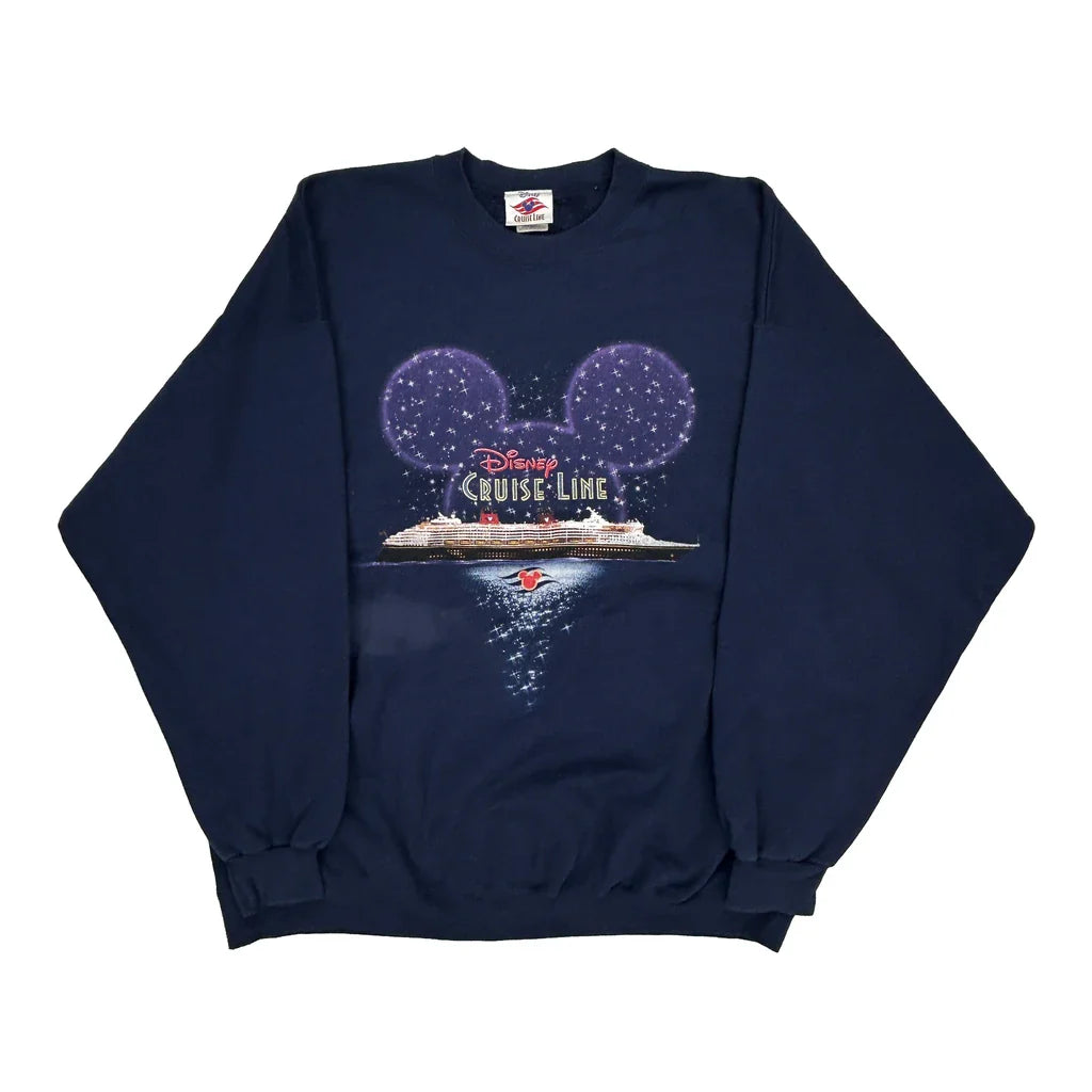 Cruise Line Disney Graphic Sweatshirt - 2XL Navy Cotton Refurbished - Thrifted (note: this is a term often used to describe second- refurbished available on Cerqular